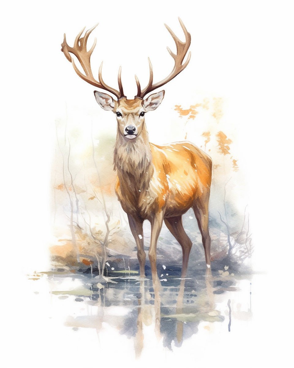 Fixed paint by numbers kit, 24 colors, 12x16in. Elegant deer in nature. Ideal for relaxation and creativity.