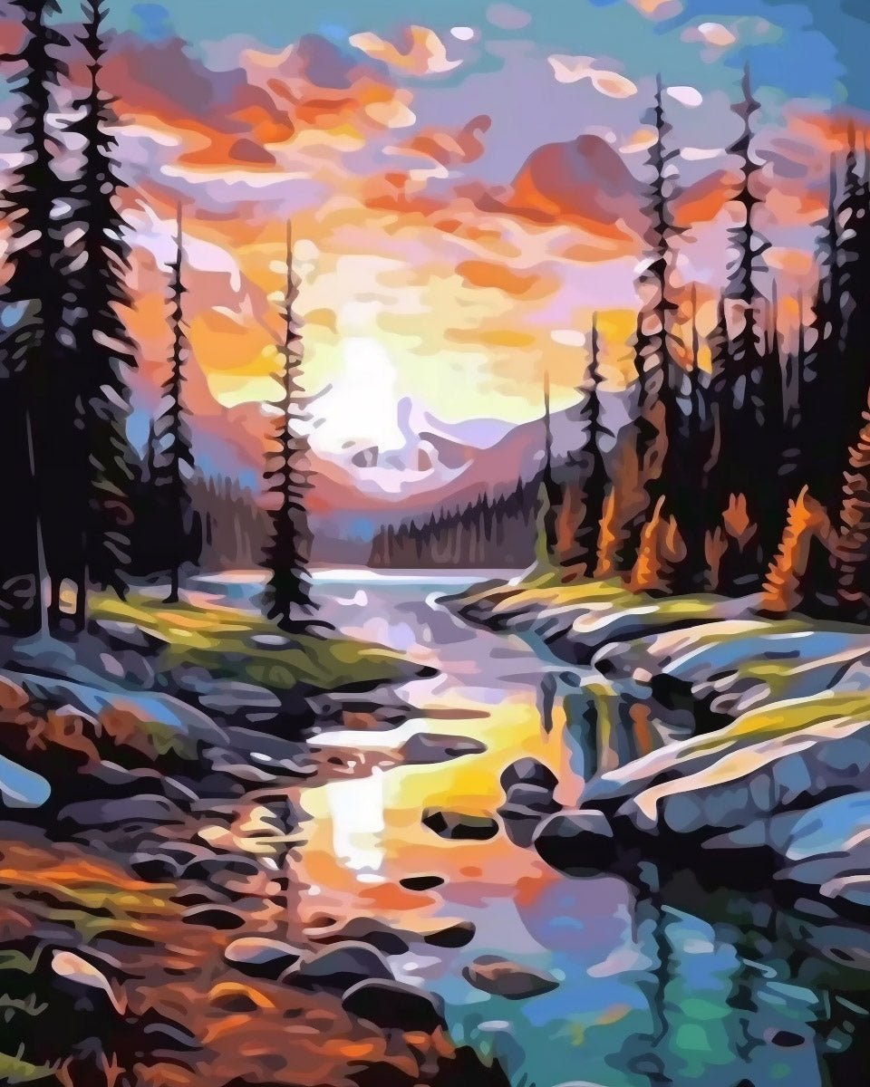 Fixed kit, 24 colors, 12x16in. Vibrant landscape with bold hues. Perfect for relaxation and artistic expression with BestPaintByNumbers.