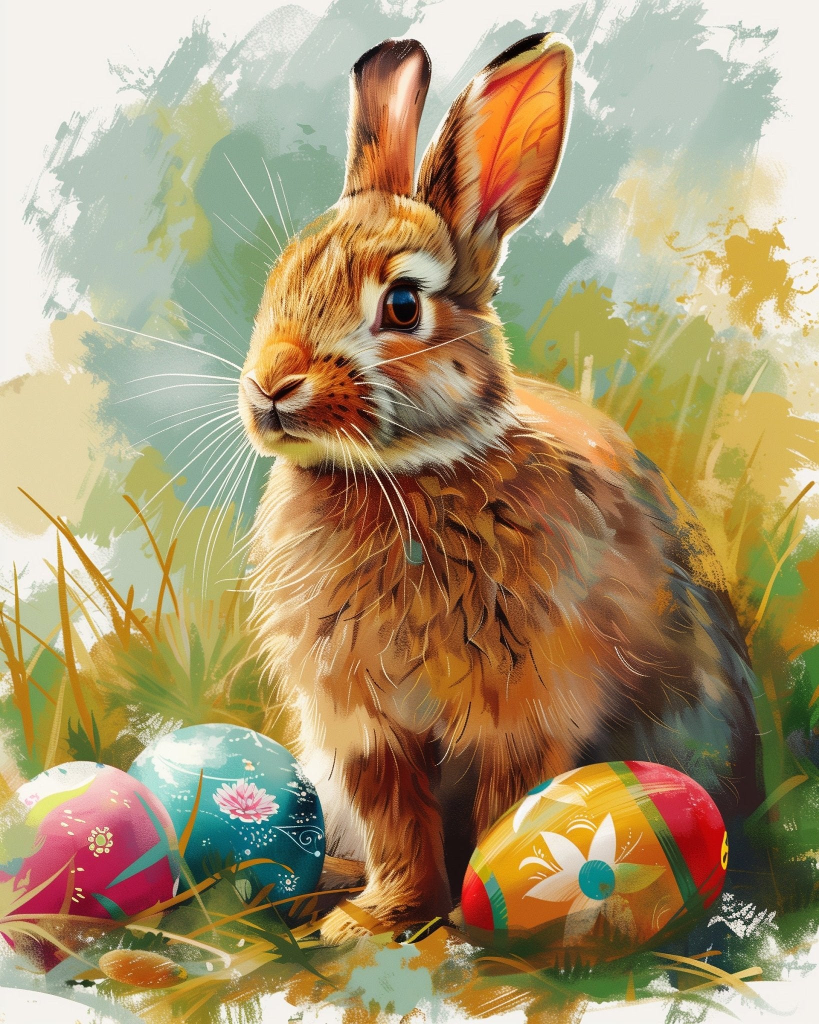 Fixed kit, 24 colors, 12x16in. Cute bunny with colorful eggs. Ideal for stress relief and joyful painting.