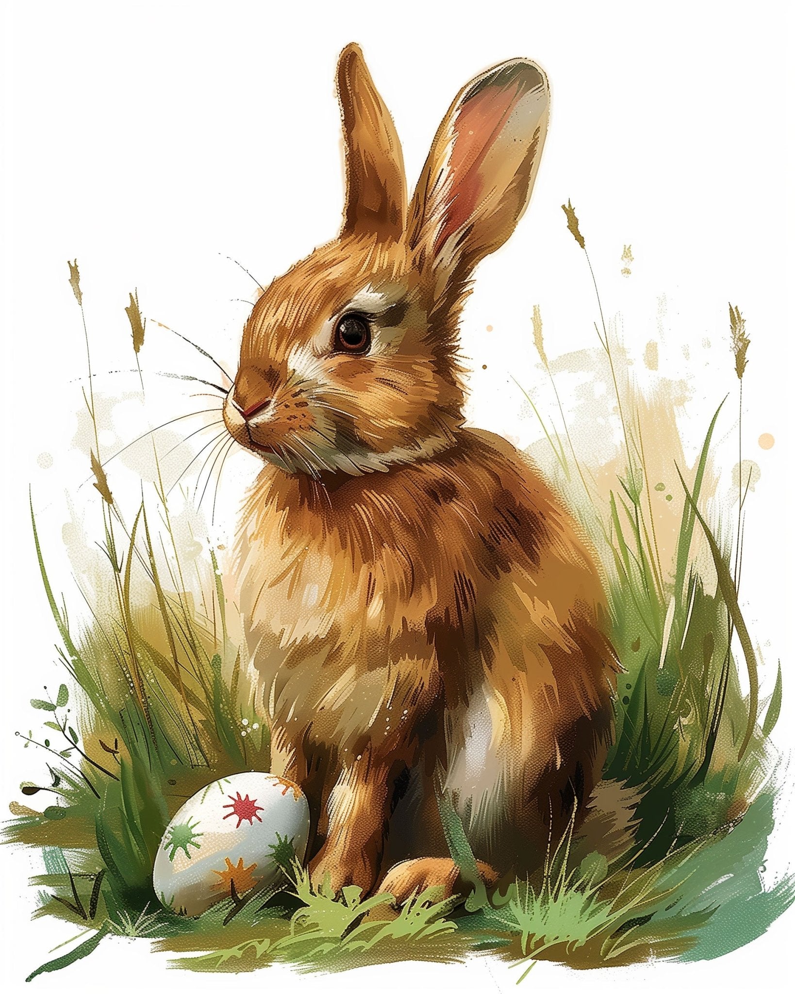 Fixed kit, 24 colors, 12x16in. Delightful bunny with eggs in soft tones. Perfect for mindfulness and relaxation.