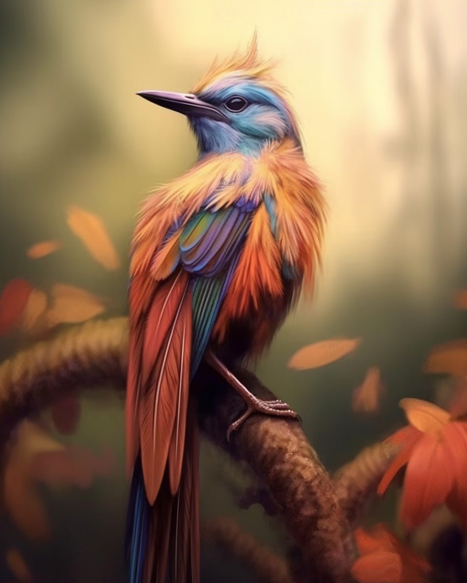 Fixed kit, 24 colors, 12x16in. Colorful bird art with detailed feathers. Enjoy a mindful painting experience.