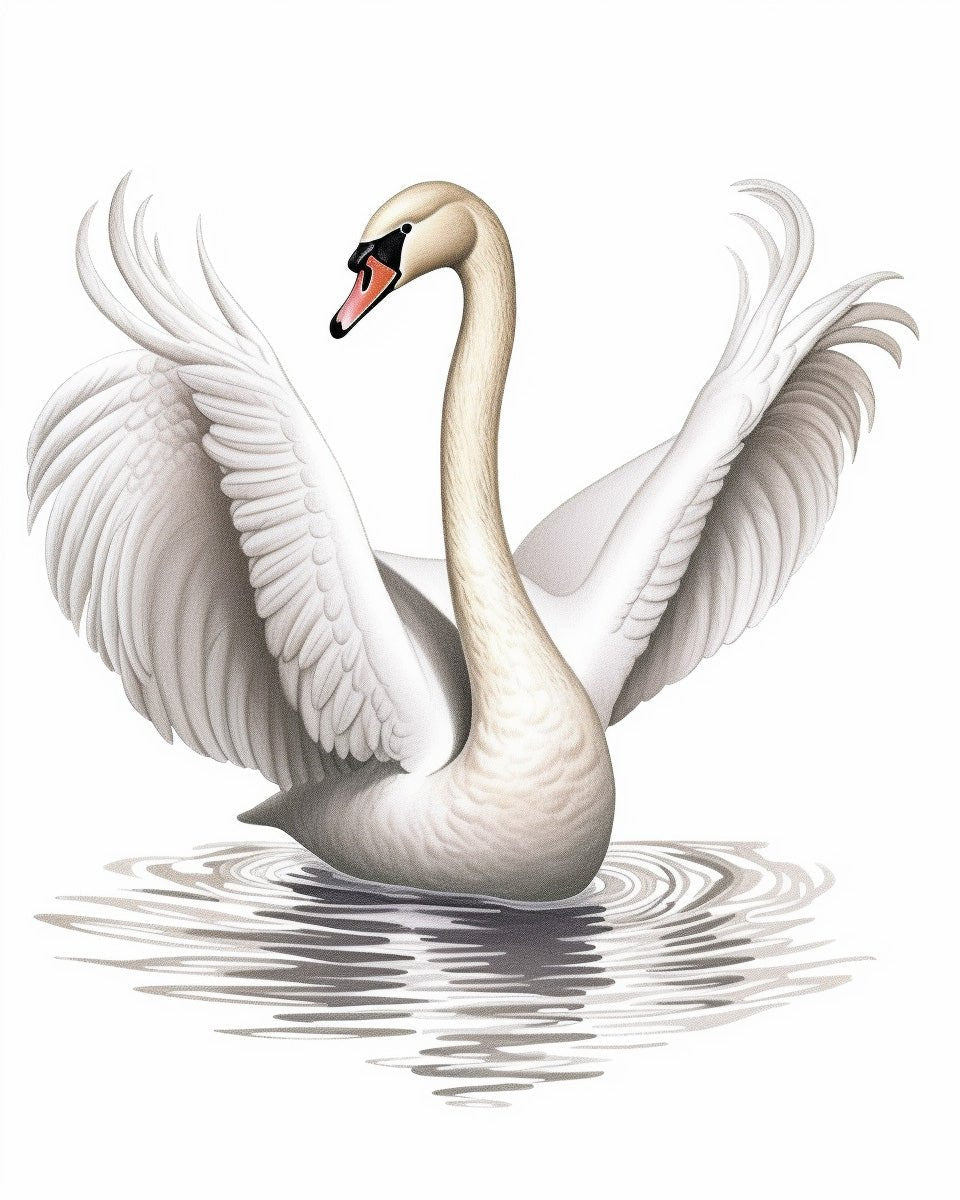 Fixed kit, 24 colors, 12x16in. Elegant swan scene with bold lines. Ideal for relaxation and creativity.