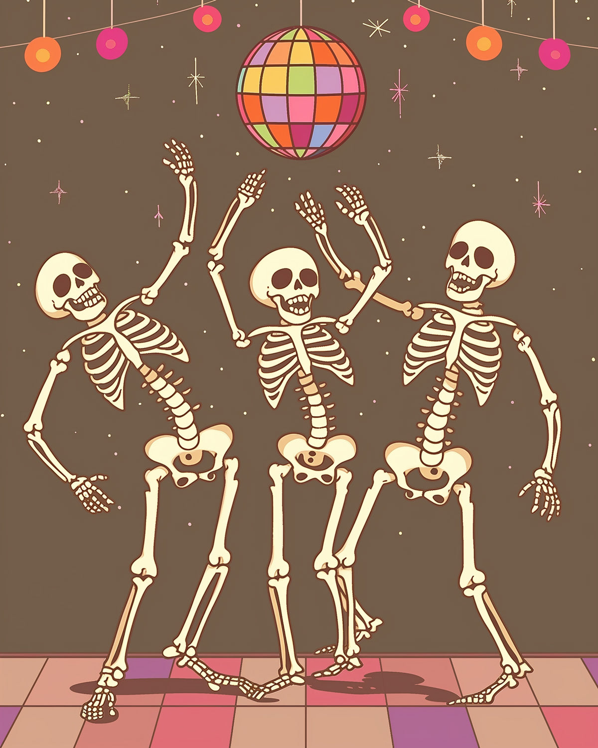Party Disco Dancing Bones - Skeleton Paint by Numbers Kit - BestPaintByNumbers - DIY Skeleton Art Kit - fixed kit