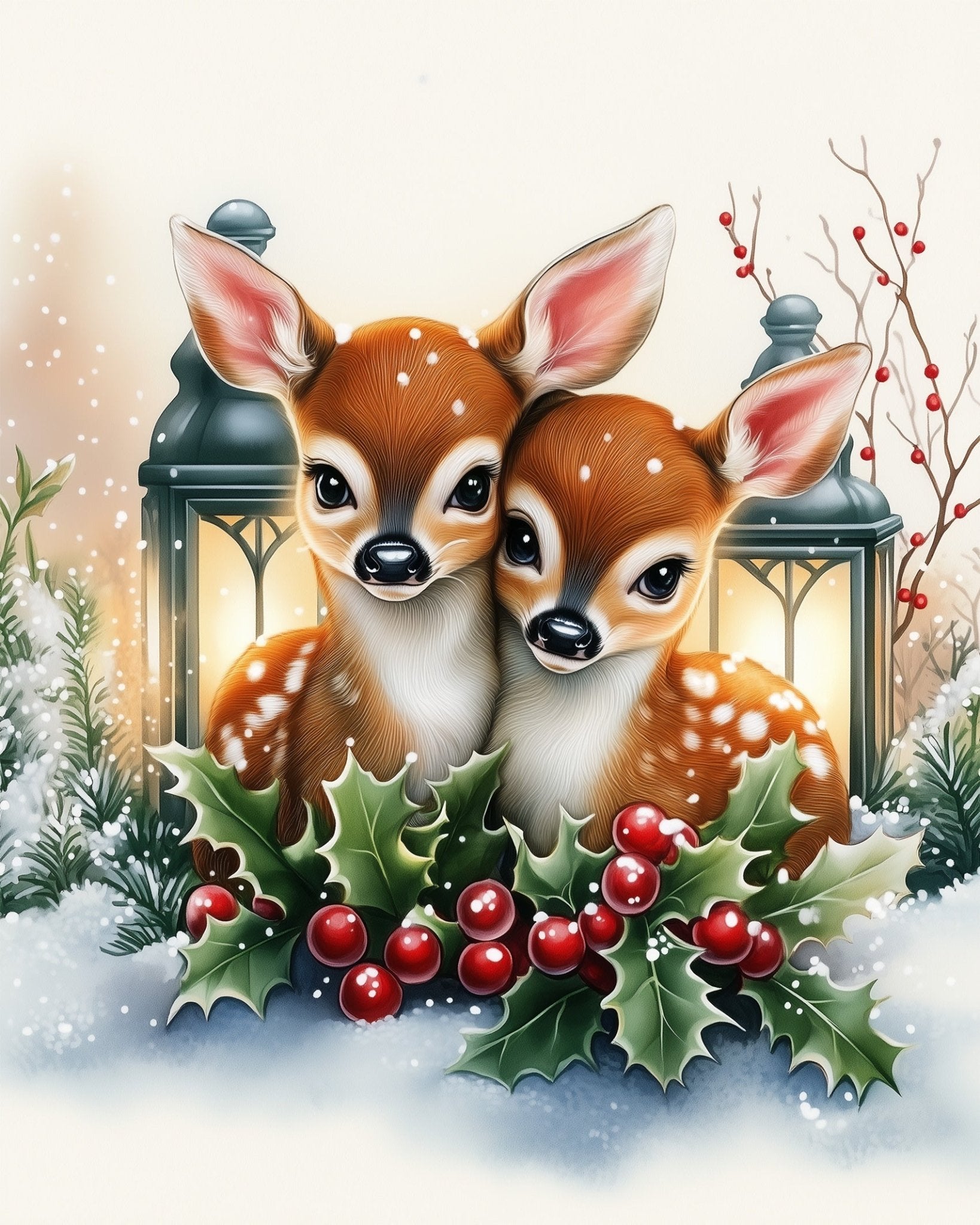 Adorable Fawns by Lantern - Christmas - BestPaintByNumbers - Paint by Numbers Custom Kit