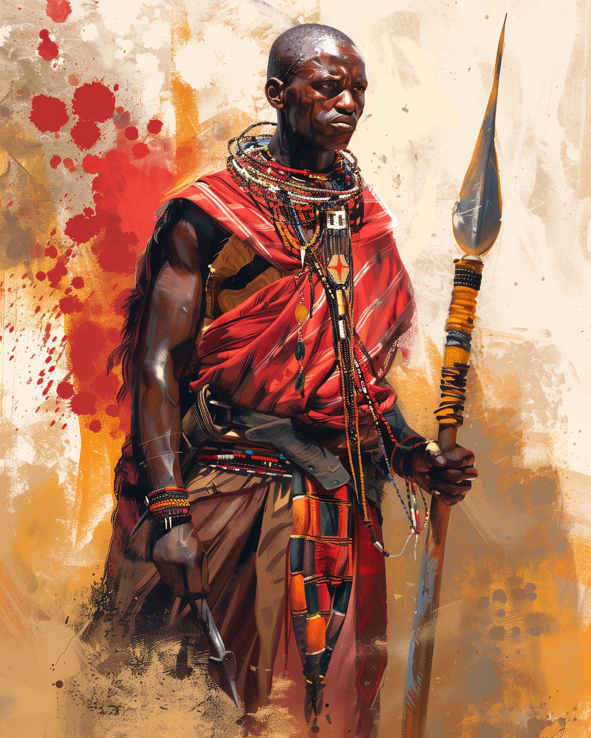 Fixed paint by numbers kit, 24 colors, 12x16in. Detailed Masai warrior portrait. A perfect gift for art and culture lovers.