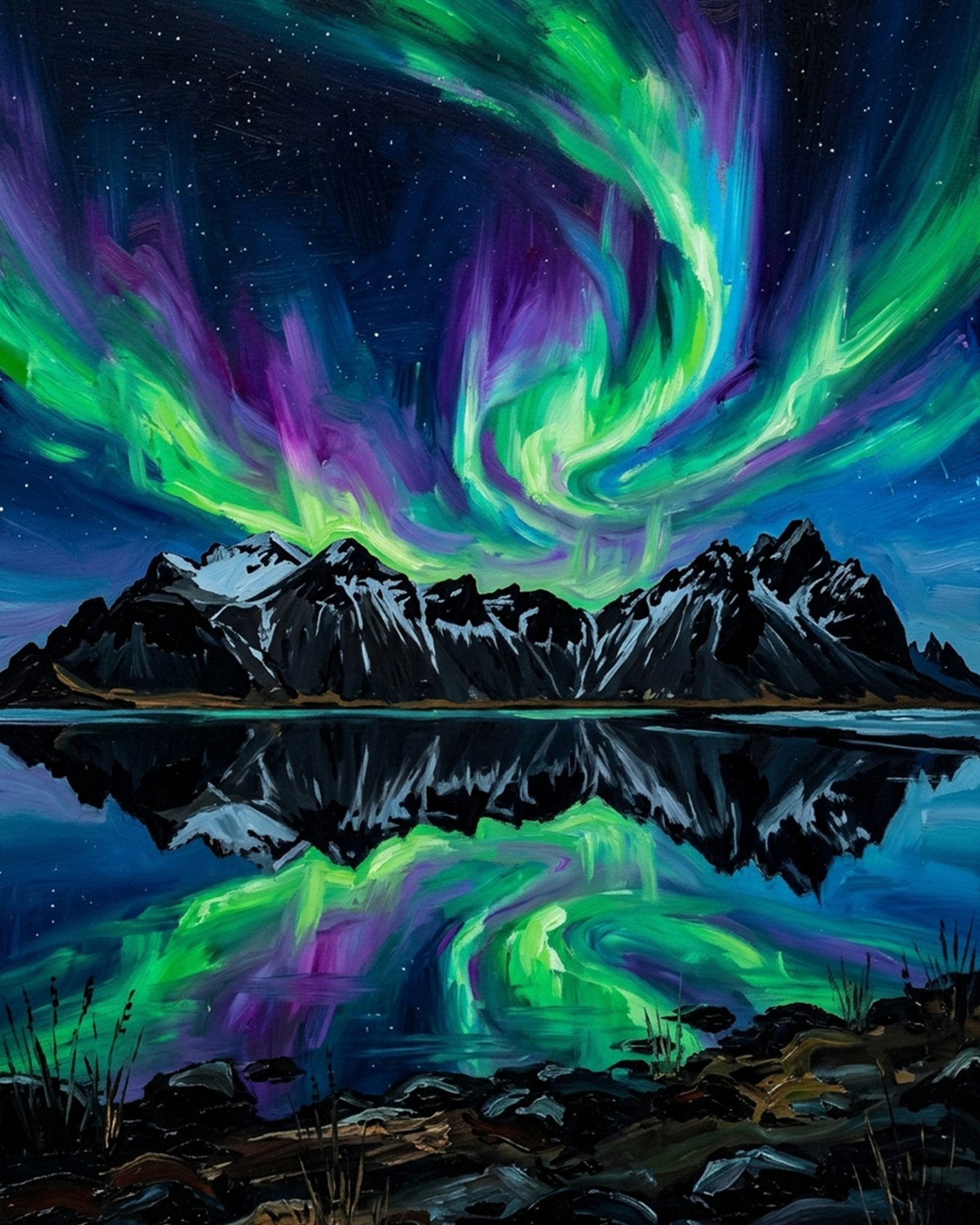 Aurora Borealis Over Mountains - Landscape - BestPaintByNumbers - Paint by Numbers Custom Kit
