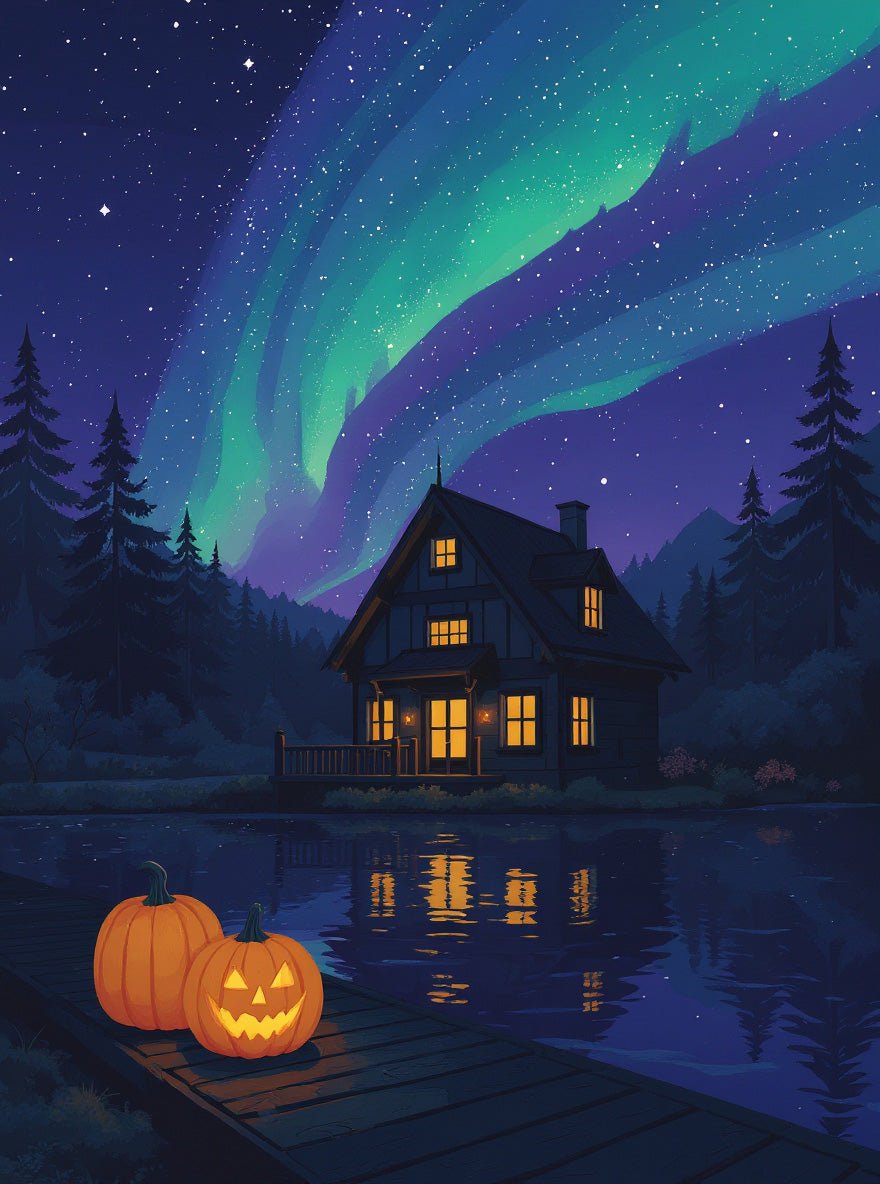 Aurora Cottage Scene - Halloween - BestPaintByNumbers - Paint by Numbers Custom Kit