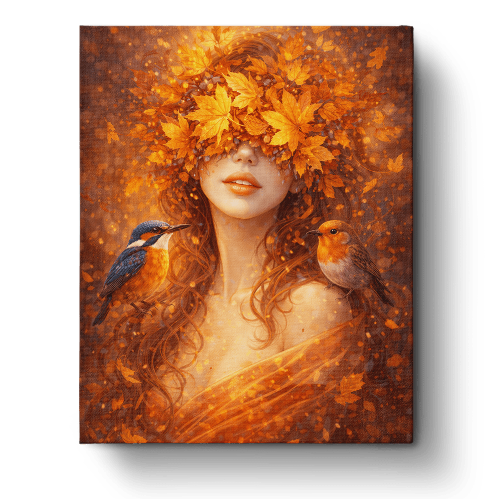 Autumn Bliss with Birds - Floral Women - BestPaintByNumbers - Paint by Numbers Custom Kit