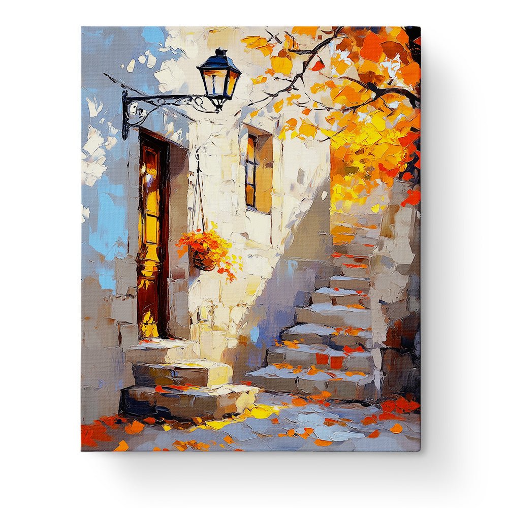 Autumn Courtyard Retreat - Impressionist - BestPaintByNumbers - Paint by Numbers Custom Kit