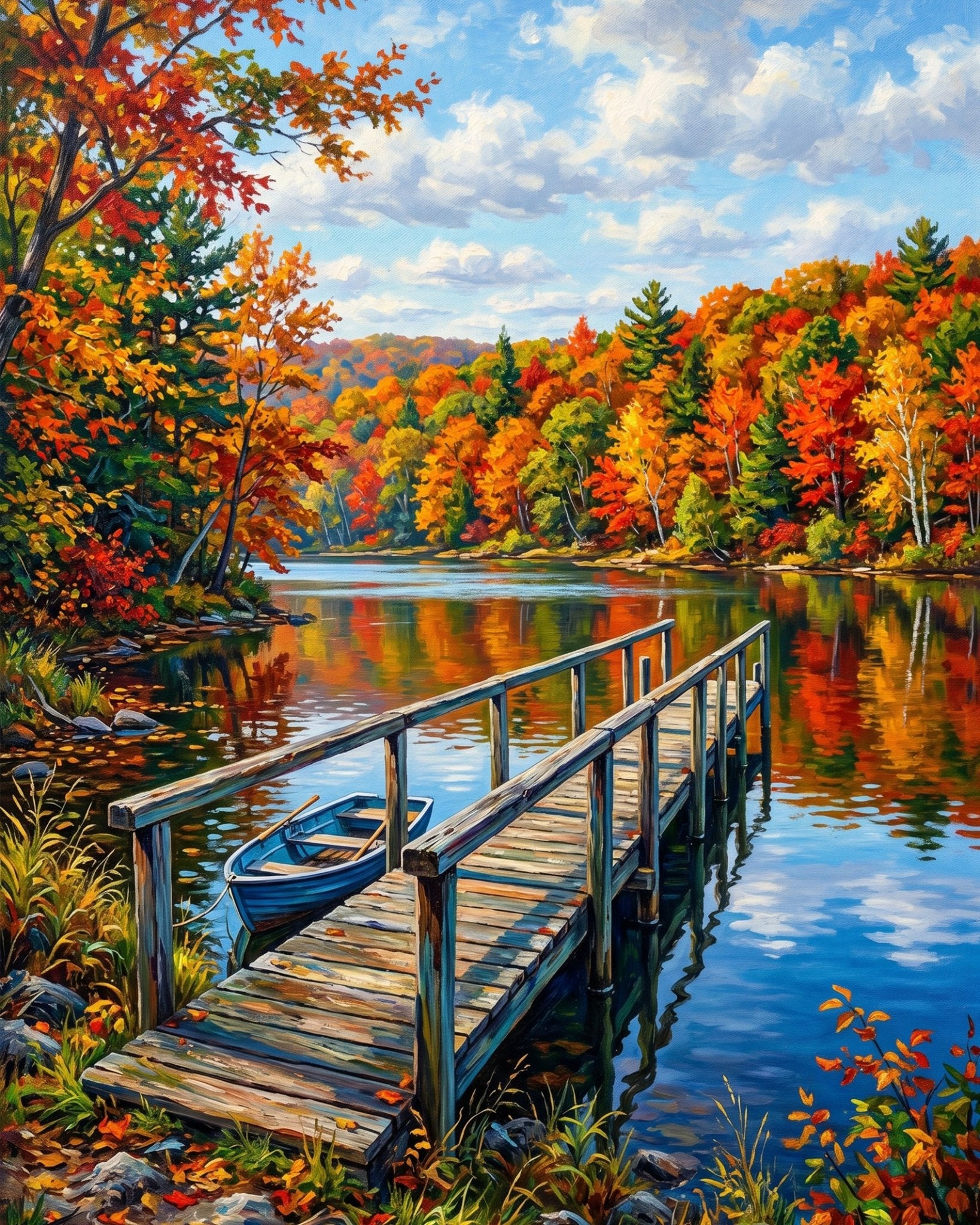 Autumn Lake Dock - Landscape - BestPaintByNumbers - Paint by Numbers Custom Kit