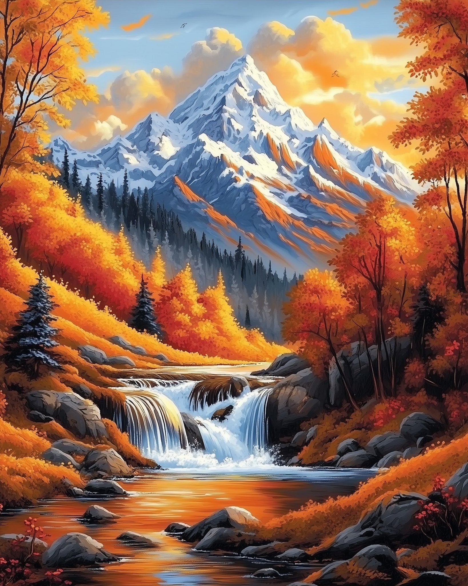 Autumn Mountain Stream - Landscape - BestPaintByNumbers - Paint by Numbers Custom Kit