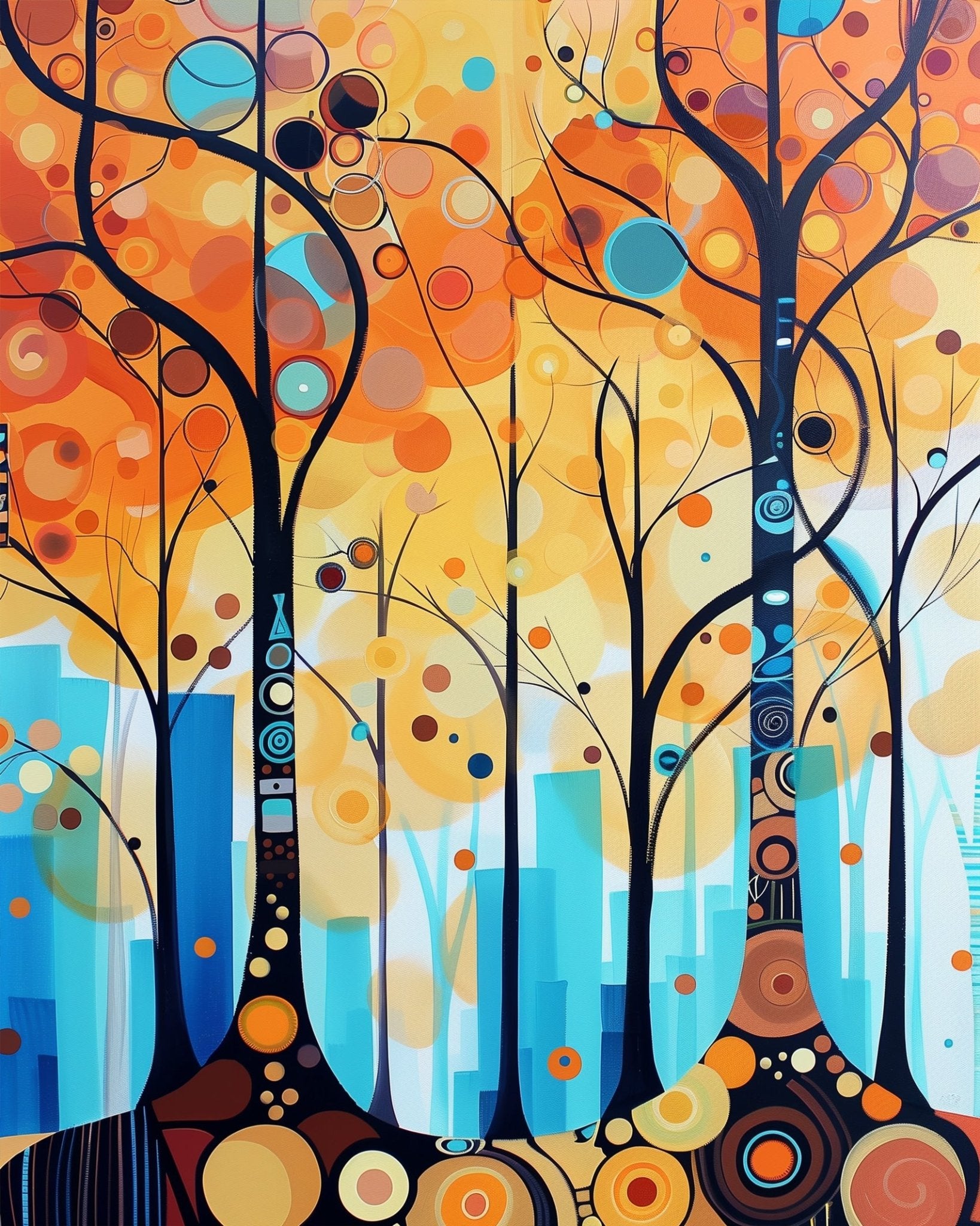 Fixed kit, 24 colors, 12x16in. Autumn urban scene with bold patterns. Ideal for relaxation and stress relief.