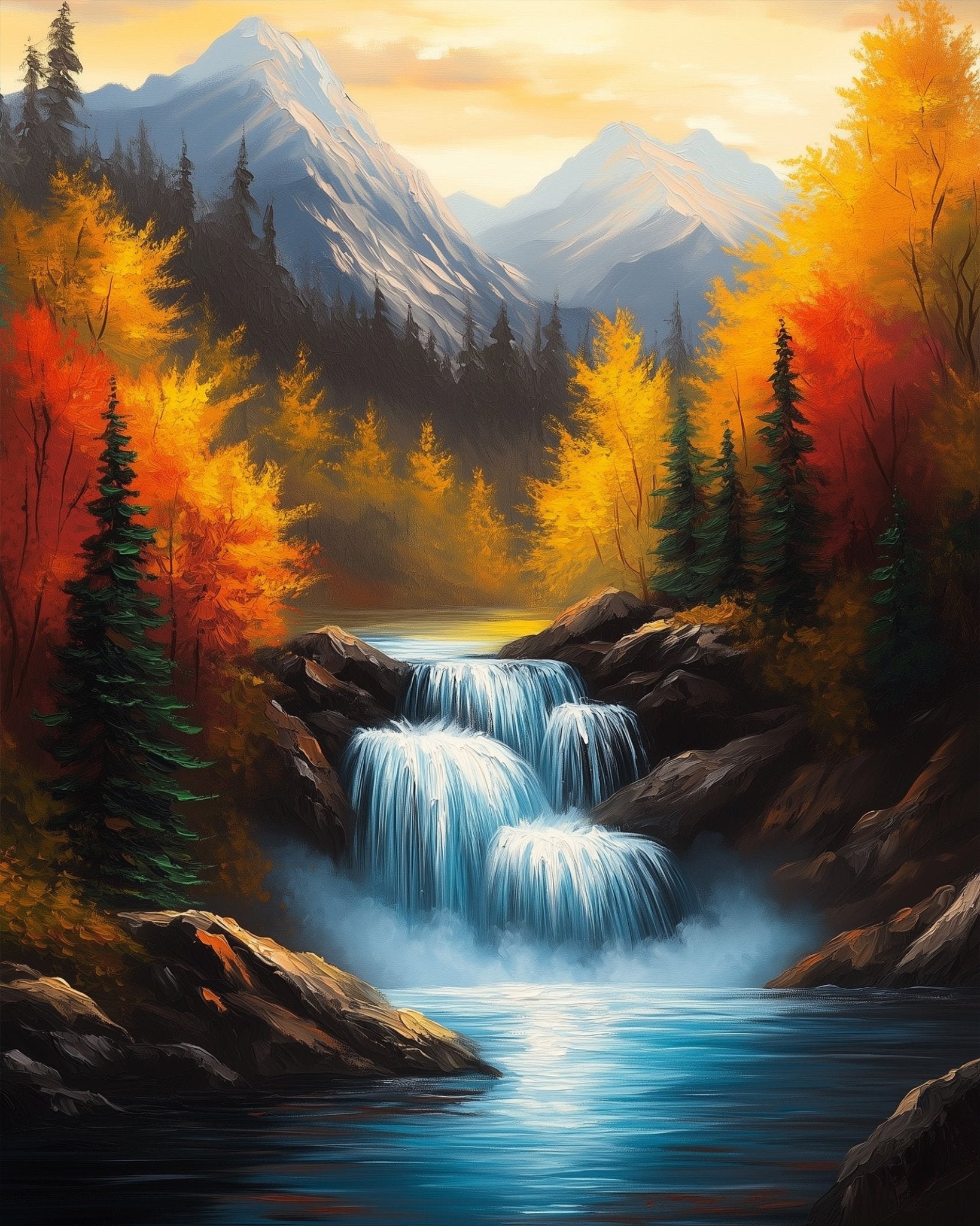 Autumn Waterfall Serenity - Landscape - BestPaintByNumbers - Paint by Numbers Custom Kit