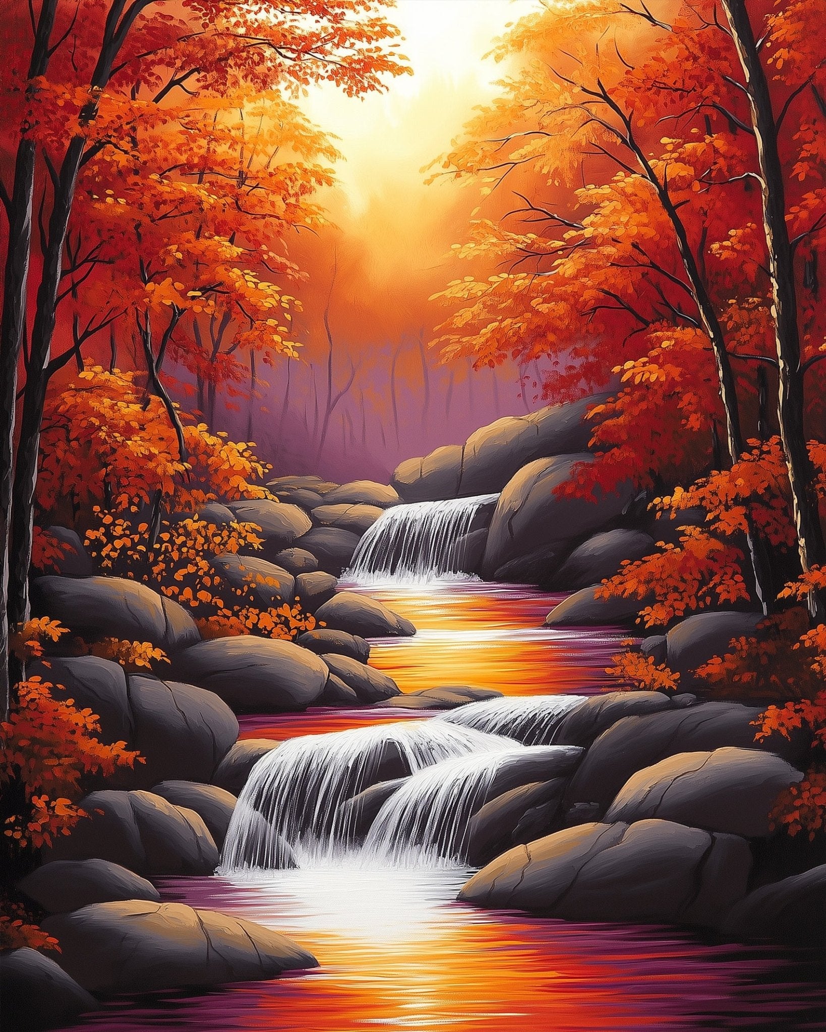 Autumn Waterfall Serenity - Landscape - BestPaintByNumbers - Paint by Numbers Custom Kit