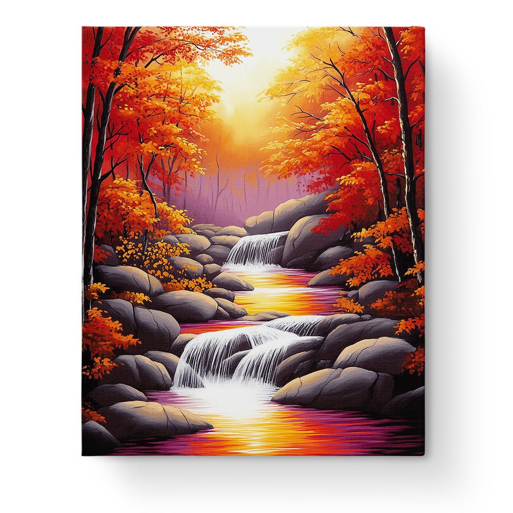 Autumn Waterfall Serenity - Landscape - BestPaintByNumbers - Paint by Numbers Custom Kit