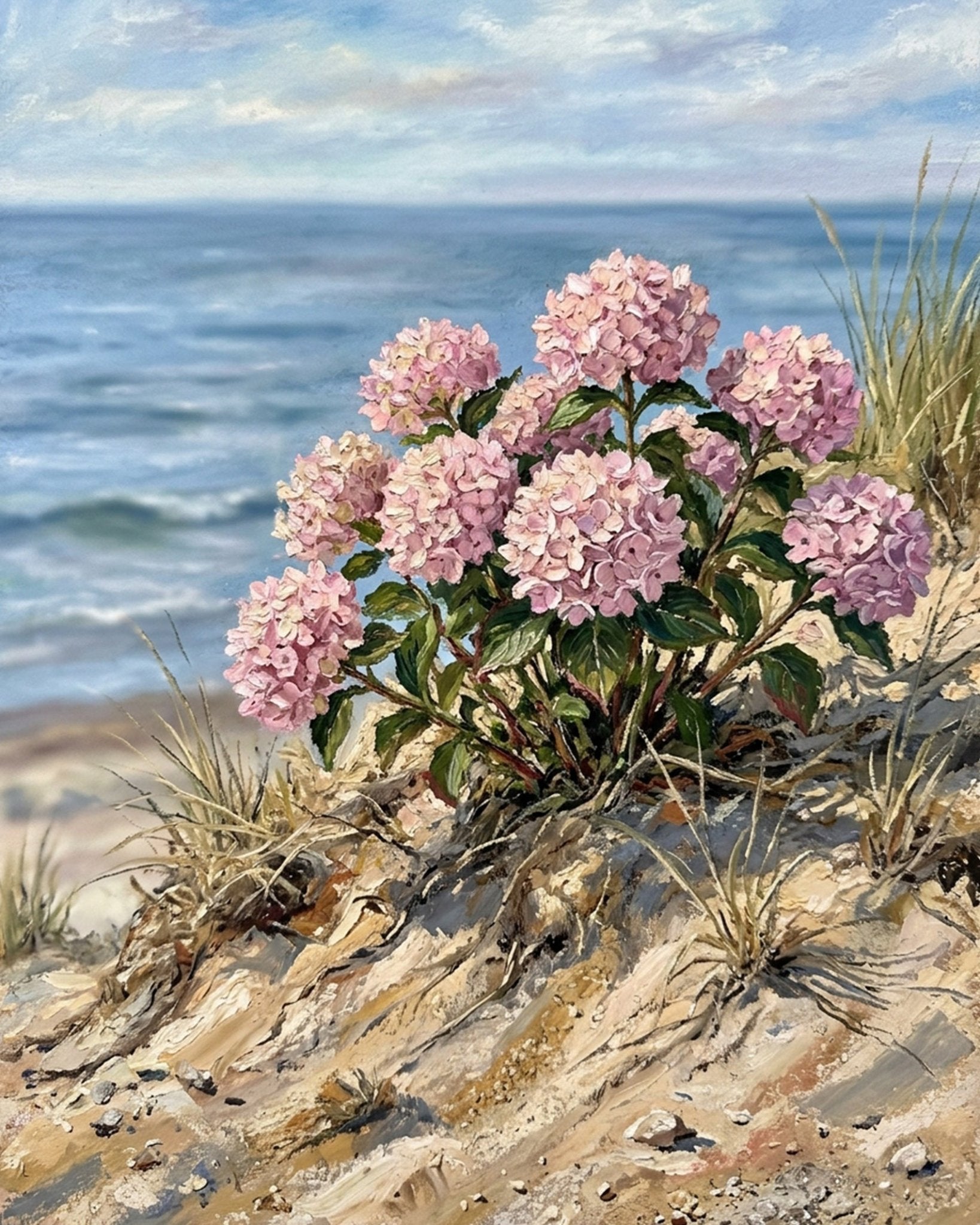 Beachside Hydrangeas - Flowers - BestPaintByNumbers - Paint by Numbers Custom Kit