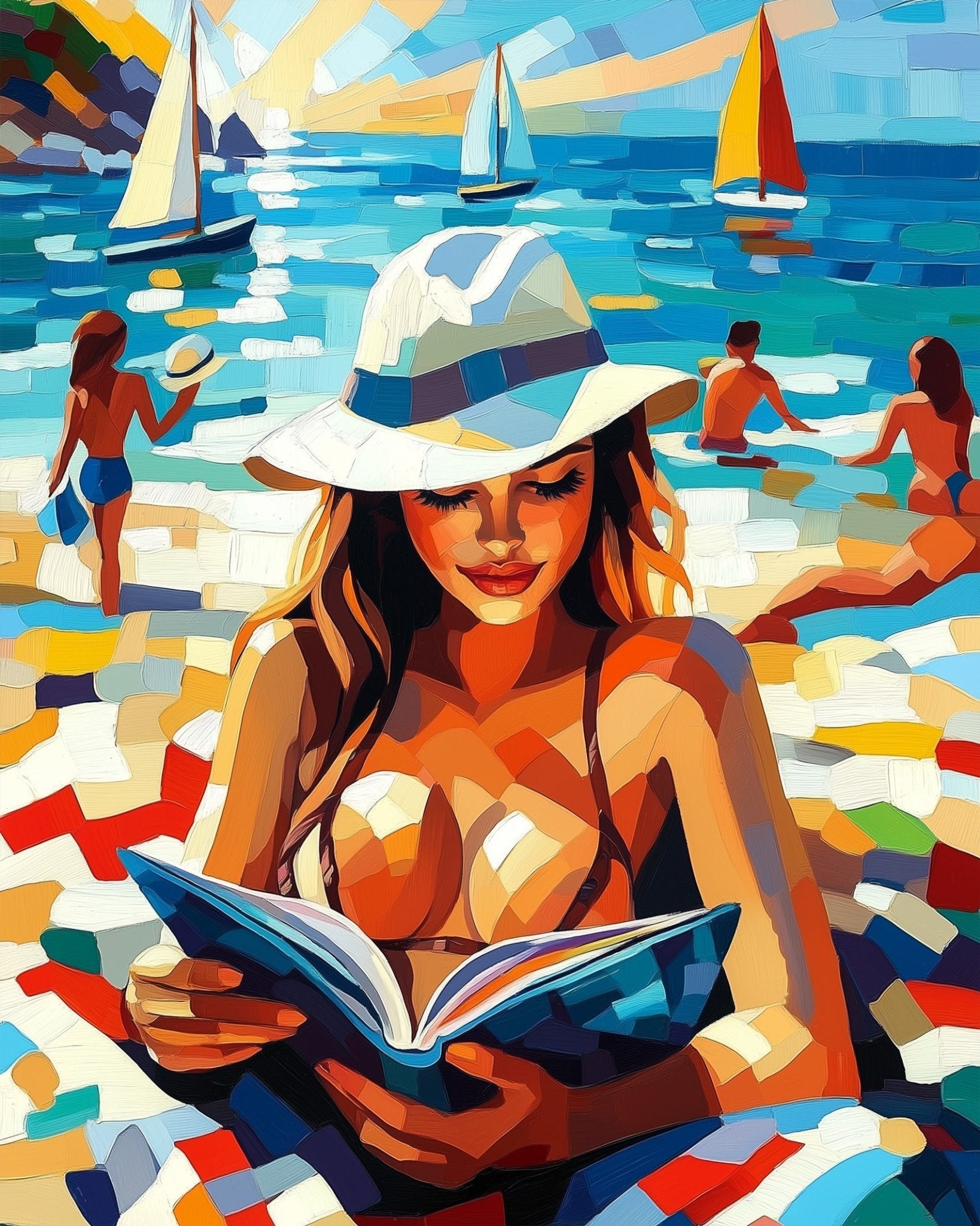 Beachside Serenity Reading - Summer - BestPaintByNumbers - Paint by Numbers Custom Kit