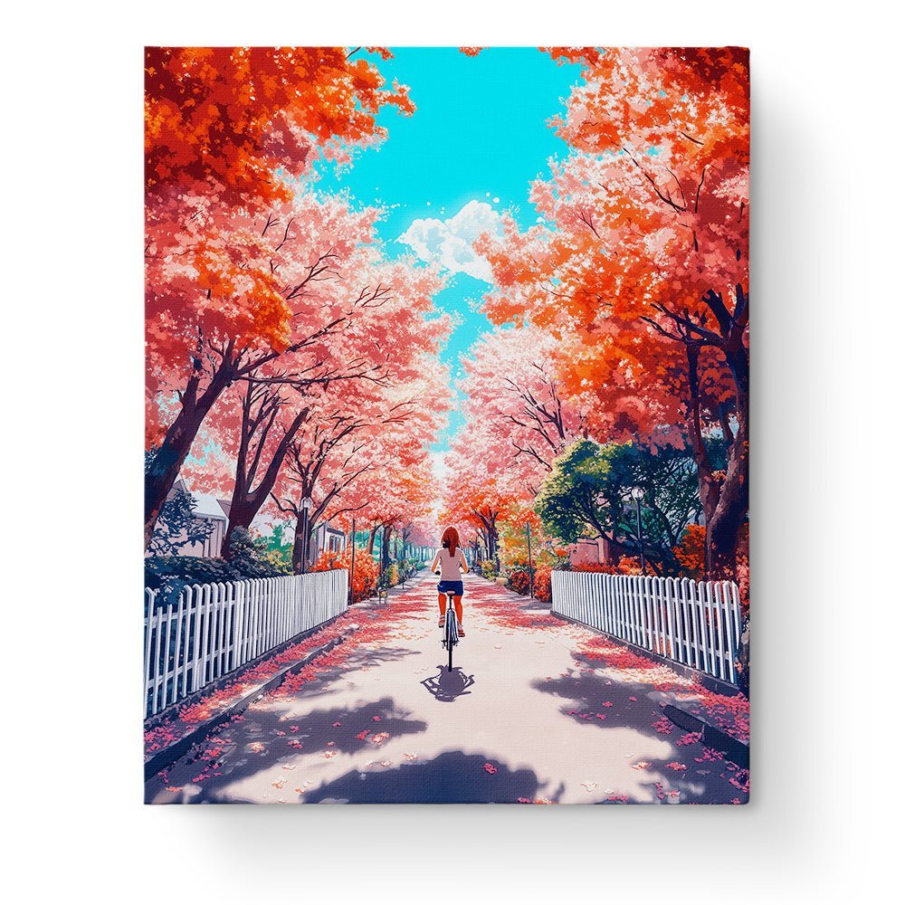 Bicycle Ride Through Cherry Blossoms - Lo - Fi - BestPaintByNumbers - Paint by Numbers Custom Kit