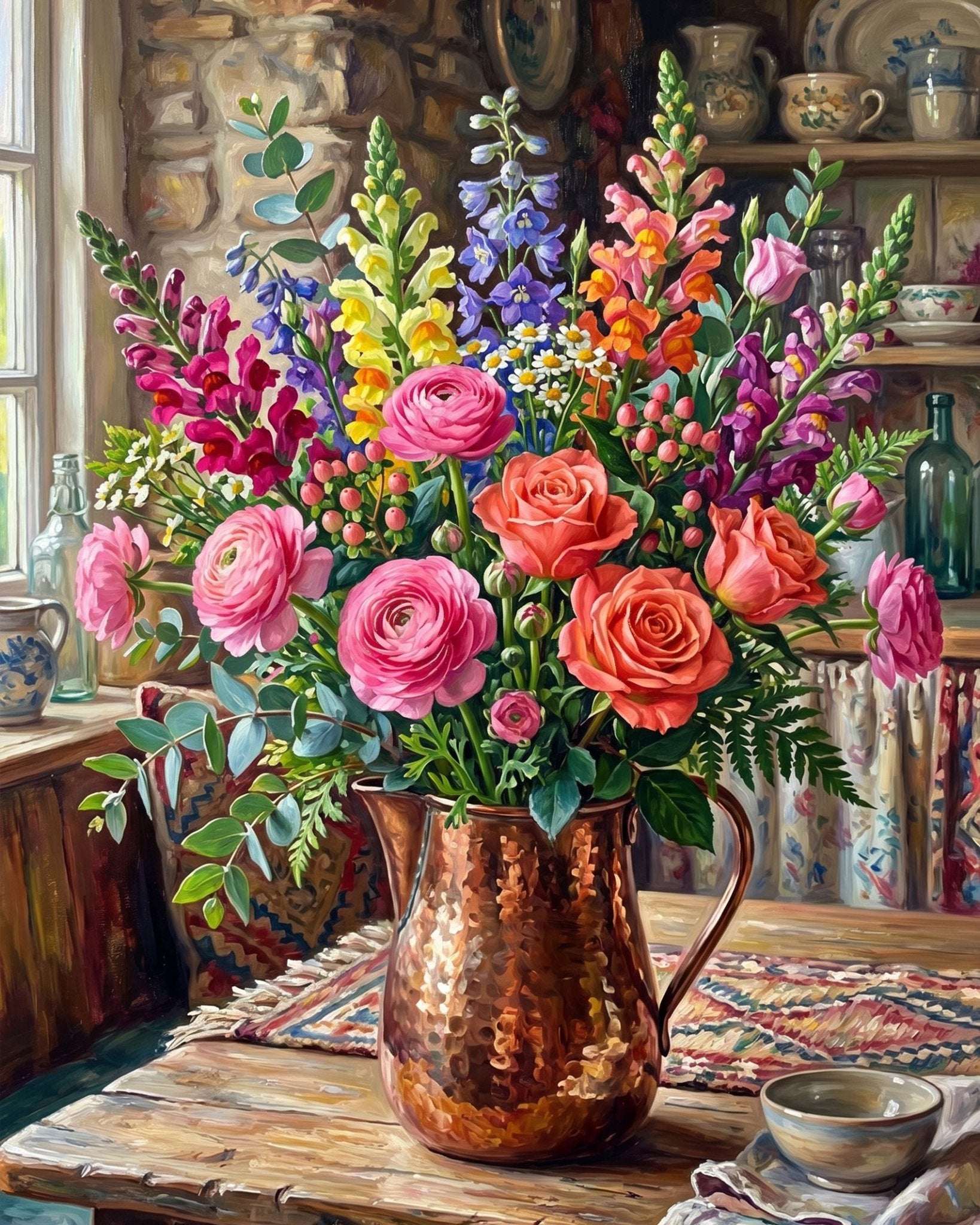Blooming Bouquet in Copper Vase - Flowers - BestPaintByNumbers - Paint by Numbers Custom Kit