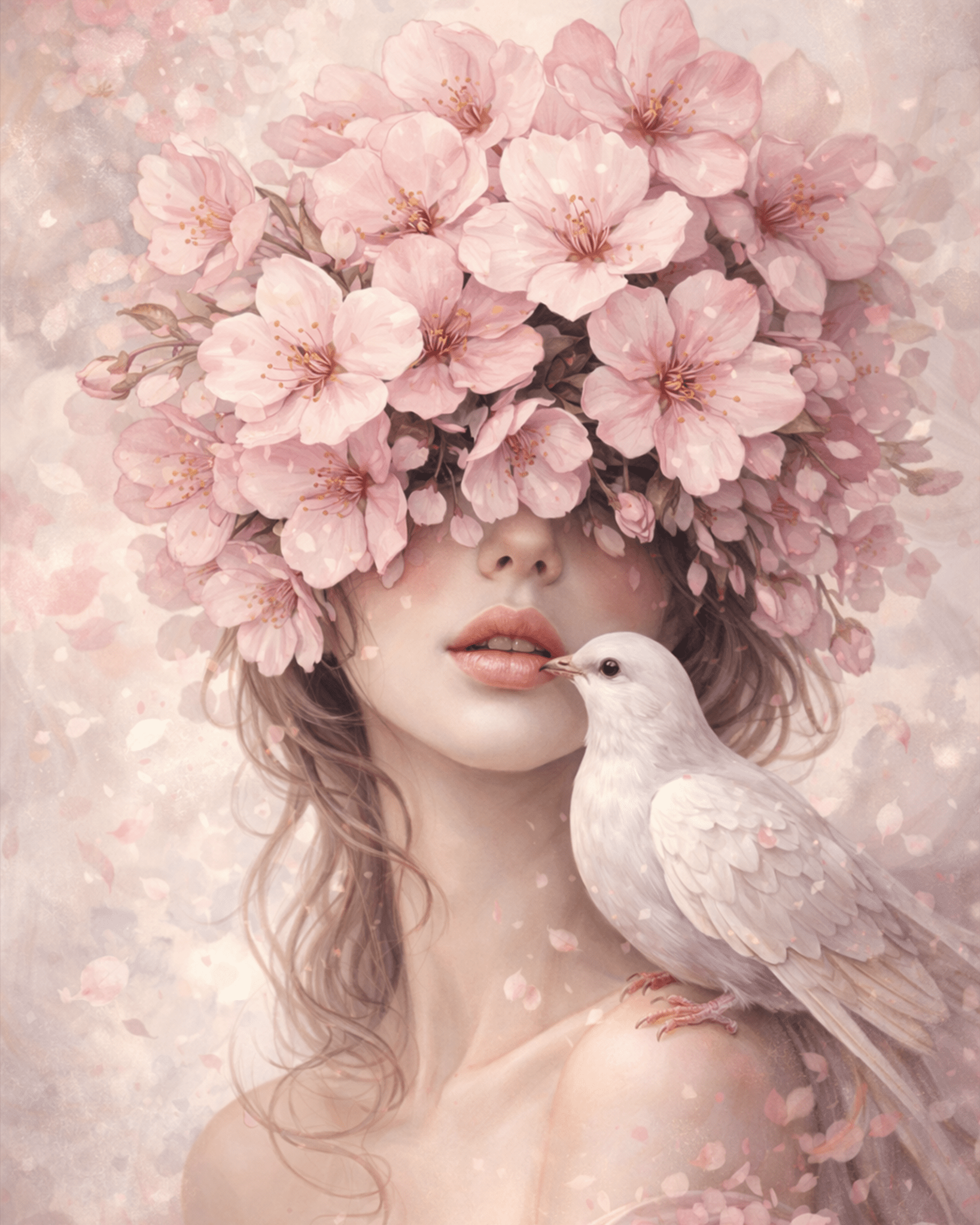 Blossom Serenity with Dove - Floral Women - BestPaintByNumbers - Paint by Numbers Custom Kit