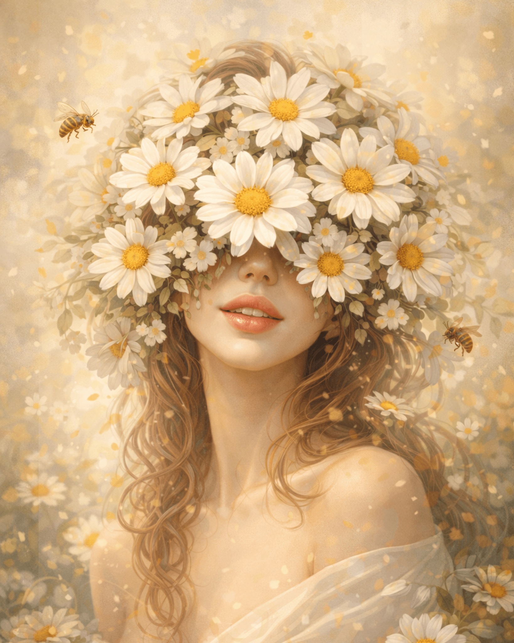 Blossoming Daisies Woman - Floral Women - BestPaintByNumbers - Paint by Numbers Custom Kit