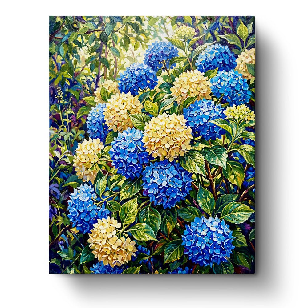 Blue and Yellow Hydrangeas - Flowers - BestPaintByNumbers - Paint by Numbers Custom Kit