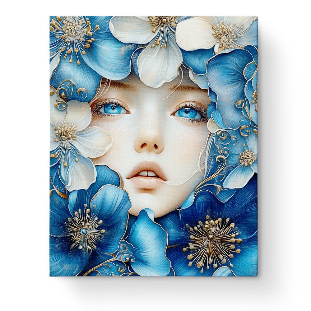 Blue Floral Beauty - Floral Women - BestPaintByNumbers - Paint by Numbers Custom Kit