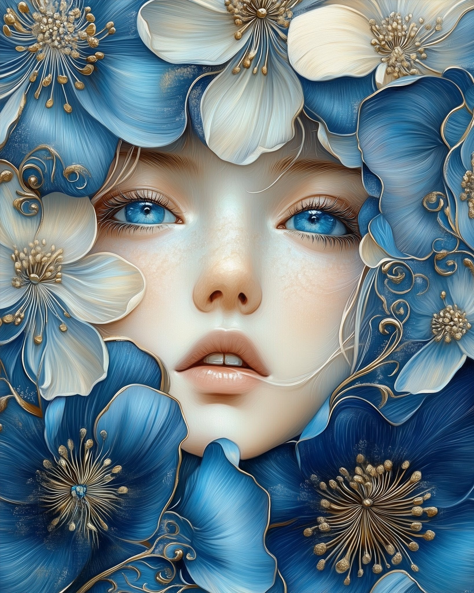 Blue Floral Beauty - Floral Women - BestPaintByNumbers - Paint by Numbers Custom Kit