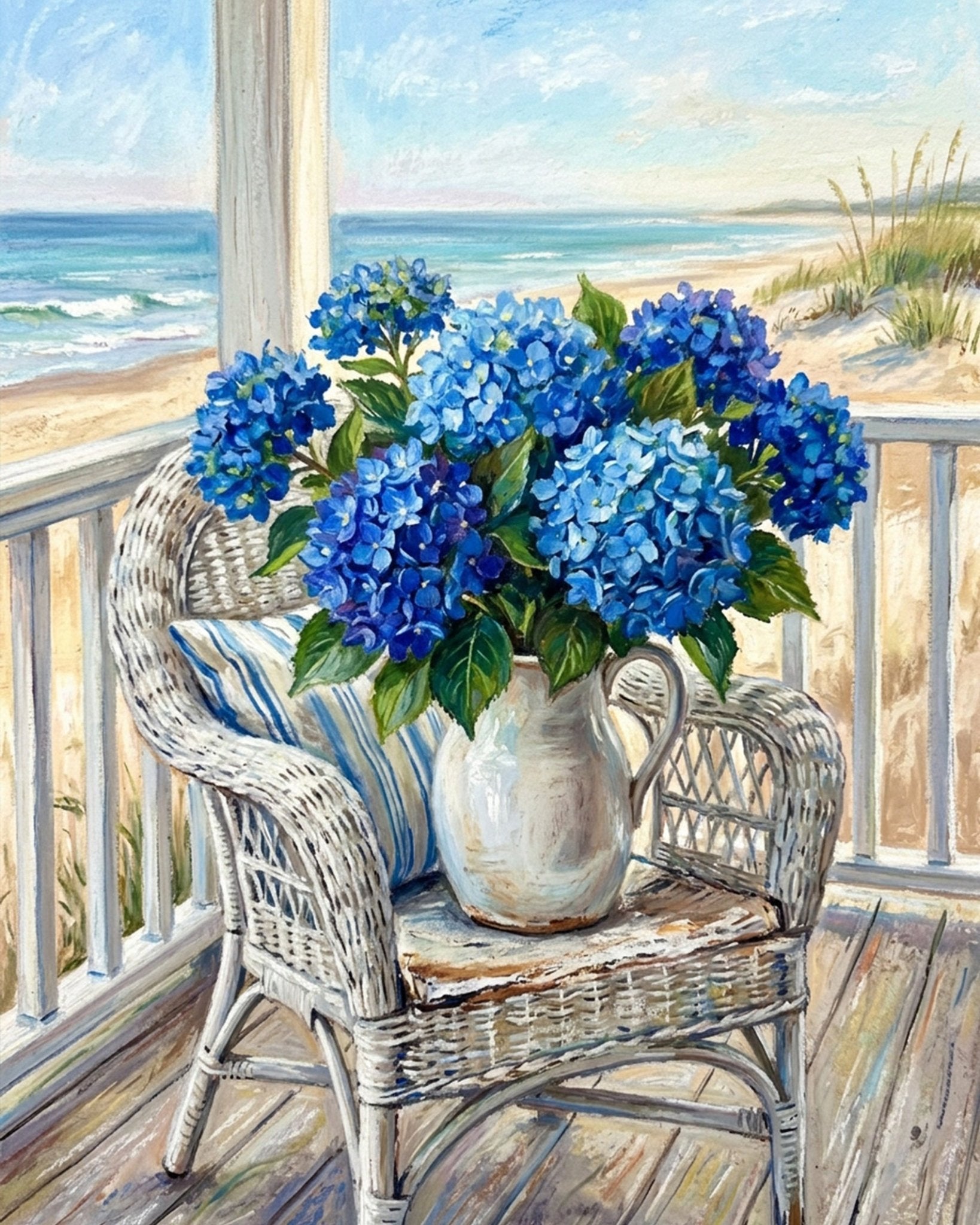 Blue Hydrangeas by the Sea - Flowers - BestPaintByNumbers - Paint by Numbers Custom Kit
