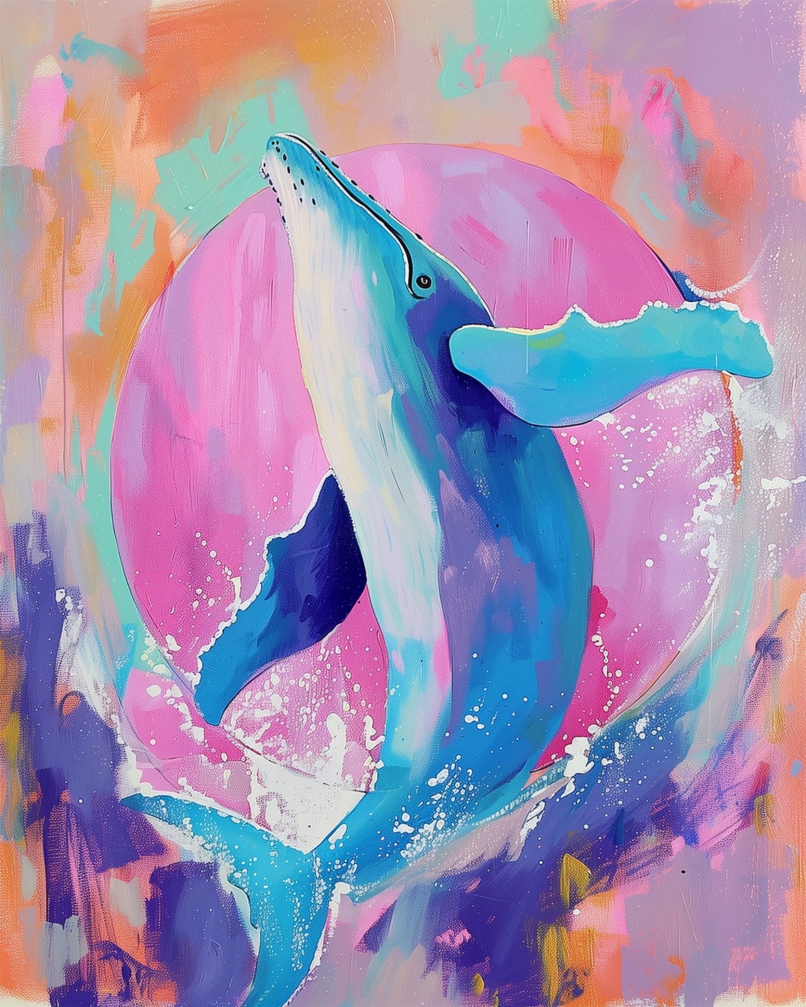 Fixed kit, 24 colors, 16x20in. Dynamic blue whale in colorful abstract art. Perfect mindfulness activity.