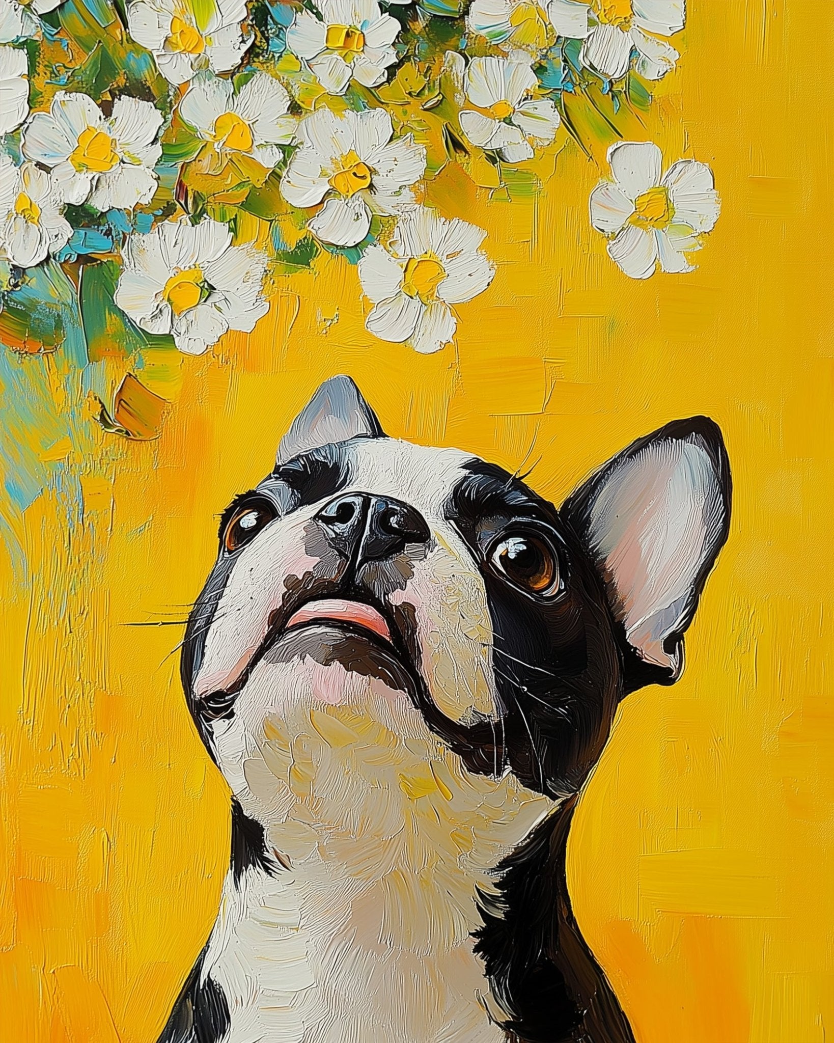 Charming Boston Terrier and Daisies - Dogs - BestPaintByNumbers - Paint by Numbers Custom Kit