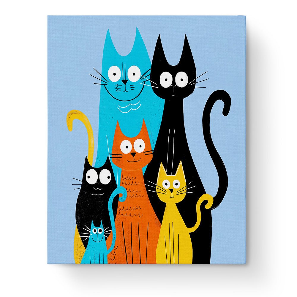 Charming Cat Family - Minimalistic - BestPaintByNumbers - Paint by Numbers Custom Kit