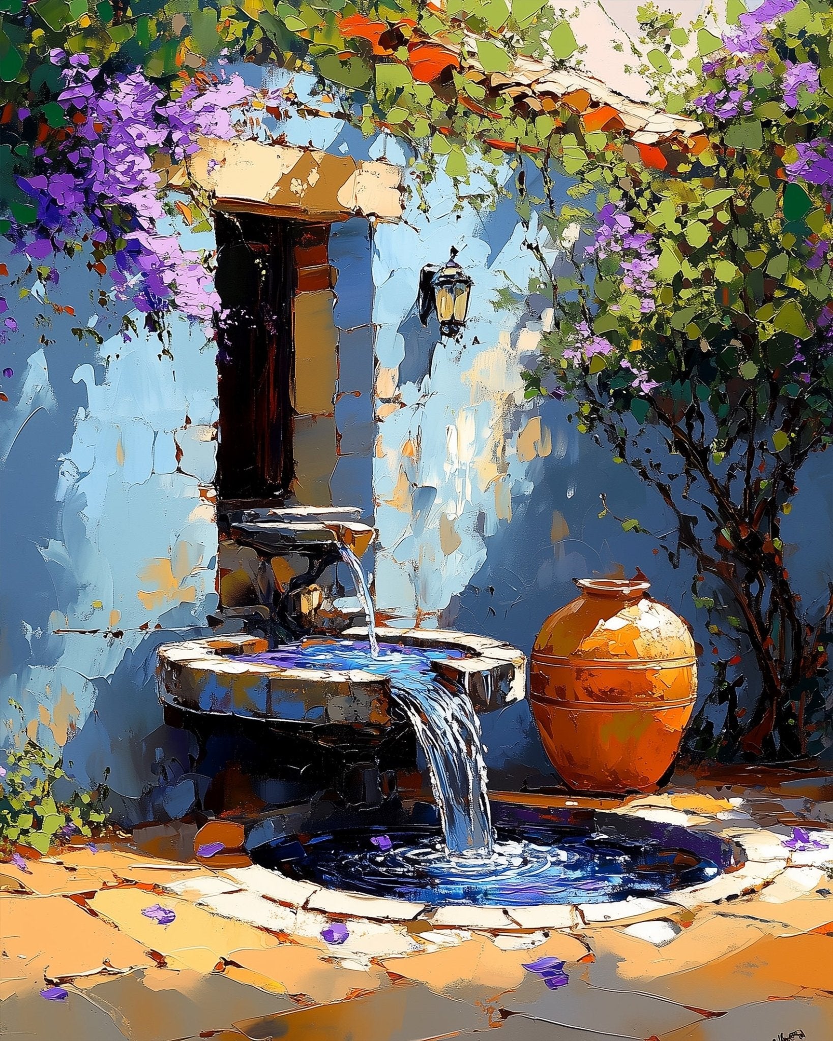 Charming Courtyard Fountain - Impressionist - BestPaintByNumbers - Paint by Numbers Custom Kit