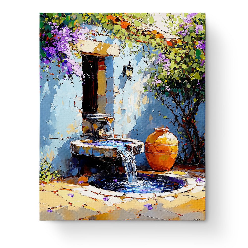 Charming Courtyard Fountain - Impressionist - BestPaintByNumbers - Paint by Numbers Custom Kit