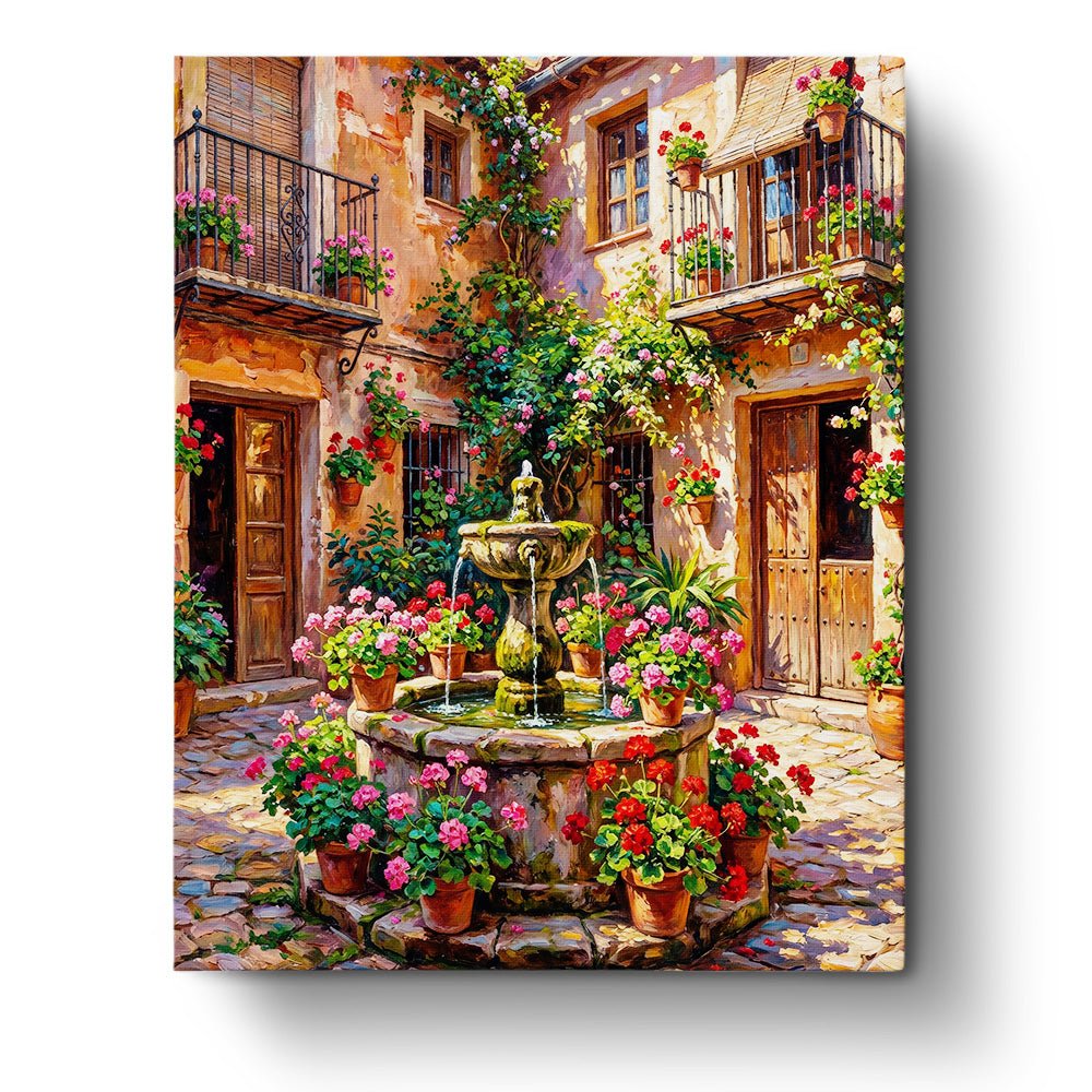 Charming Courtyard Fountain - Places - BestPaintByNumbers - Paint by Numbers Custom Kit