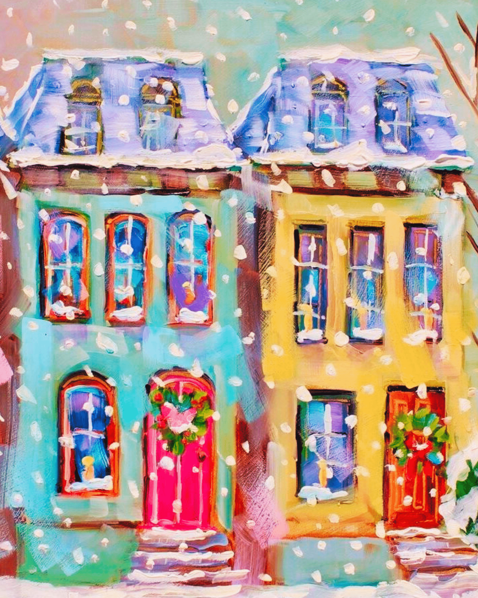 Charming Snowy Houses - Christmas - BestPaintByNumbers - Paint by Numbers Custom Kit
