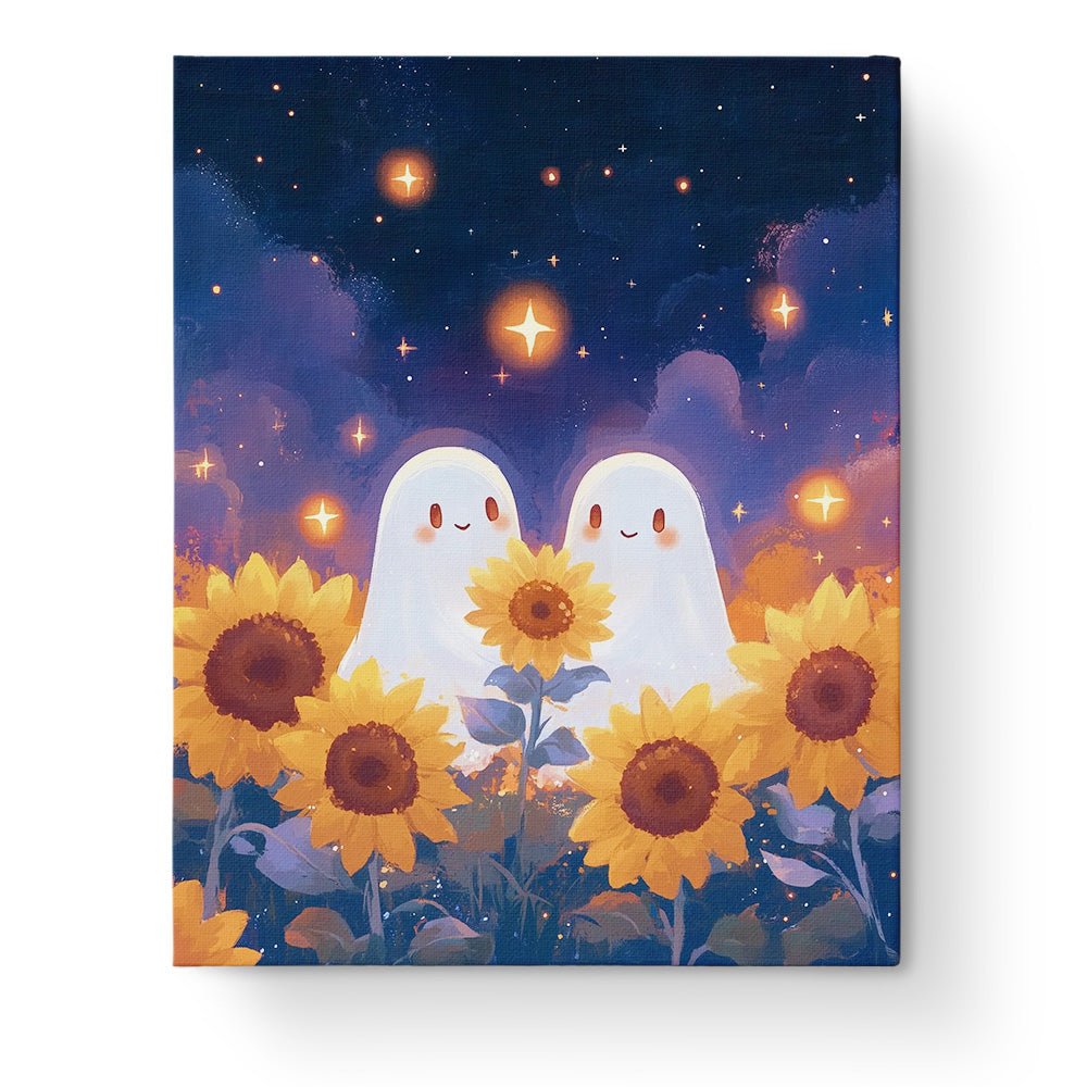 Cheerful Ghosts with Sunflowers - Halloween - BestPaintByNumbers - Paint by Numbers Custom Kit