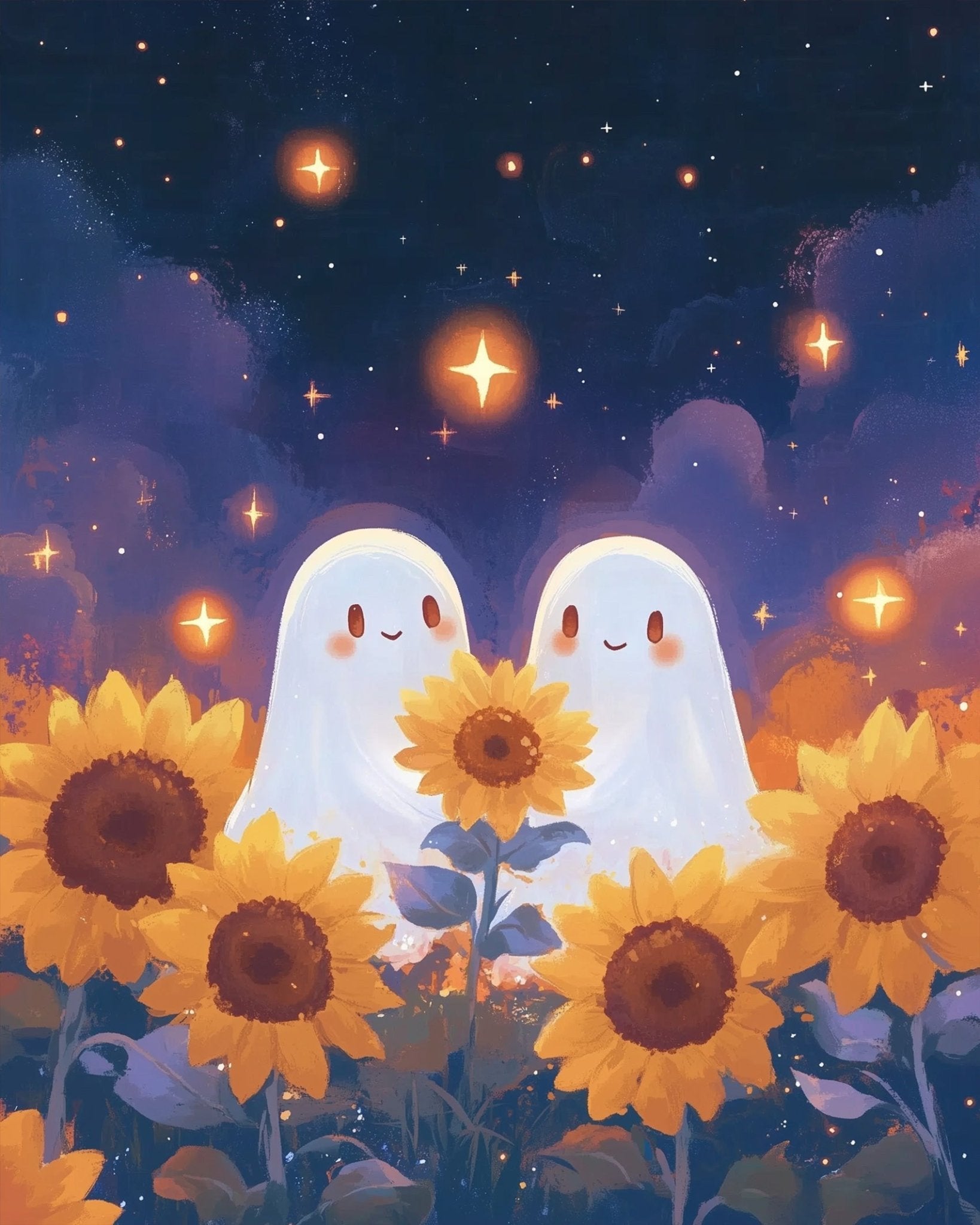 Cheerful Ghosts with Sunflowers - Halloween - BestPaintByNumbers - Paint by Numbers Custom Kit