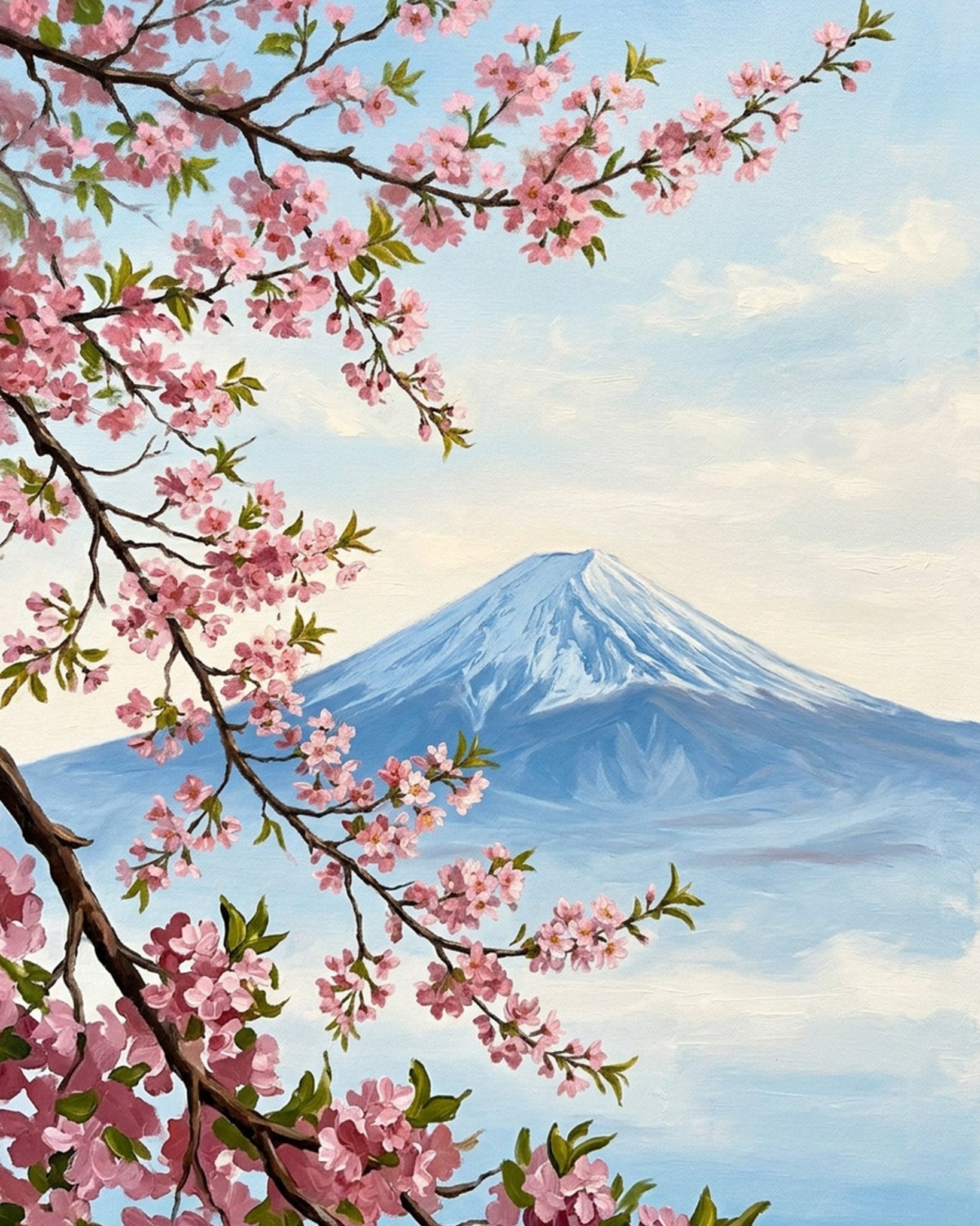 Cherry Blossoms and Mountain View - Landscape - BestPaintByNumbers - Paint by Numbers Custom Kit
