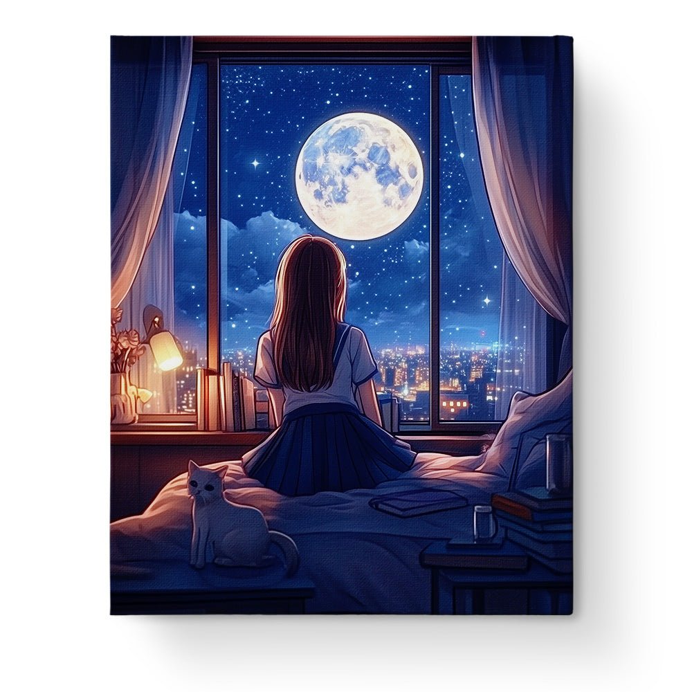 City Moonlight Serenity - Lo - Fi - BestPaintByNumbers - Paint by Numbers Custom Kit