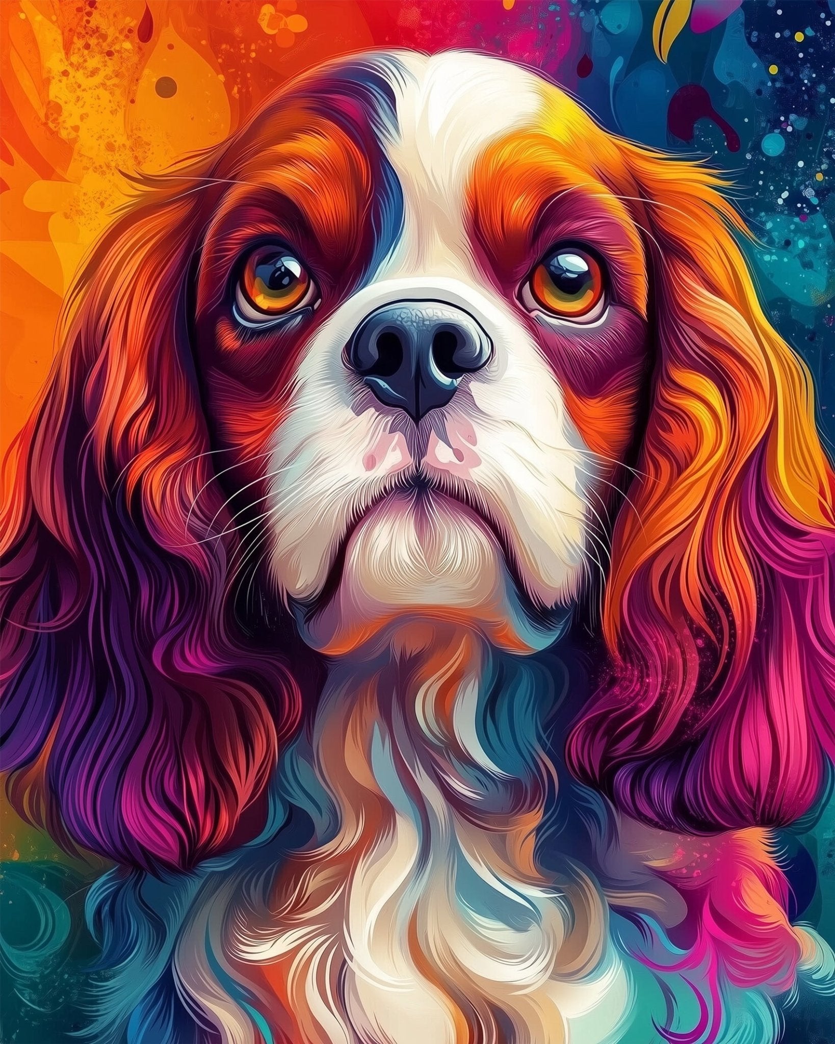 Colorful Cavalier King Charles - Dogs - BestPaintByNumbers - Paint by Numbers Custom Kit