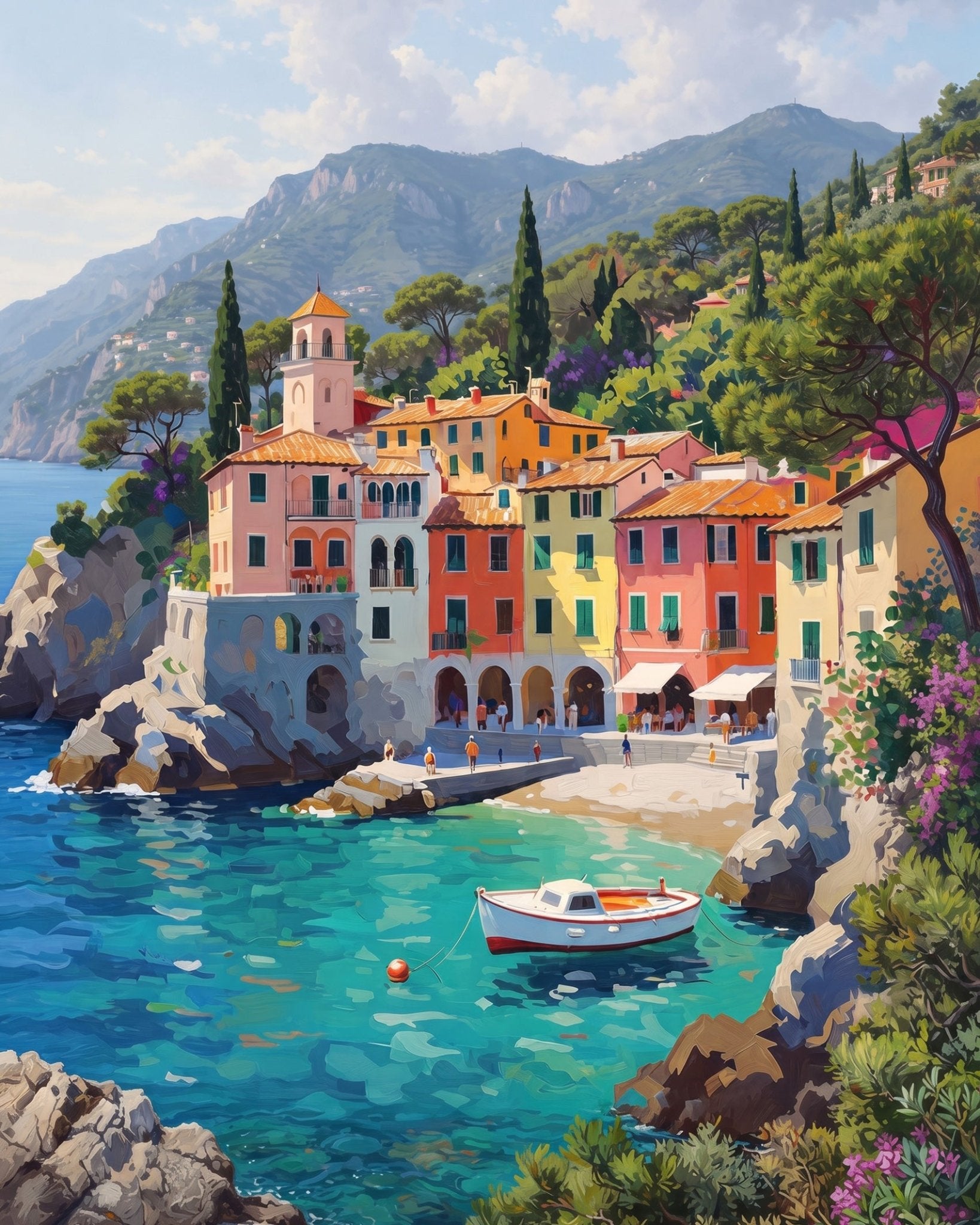 Colorful Coastal Village - Places - BestPaintByNumbers - Paint by Numbers Custom Kit