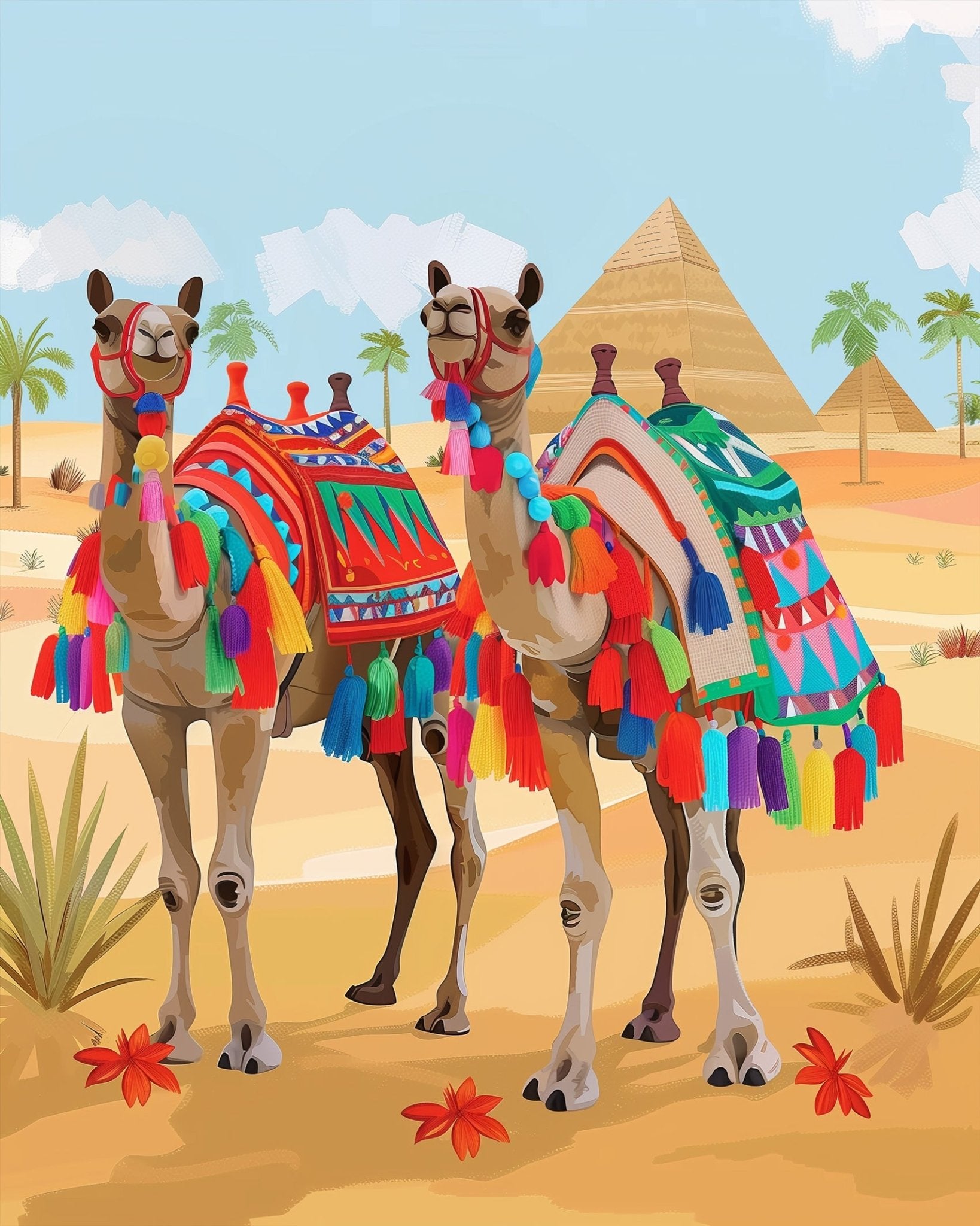 Colorful Egyptian Camels - BestPaintByNumbers - Paint by Numbers Custom Kit