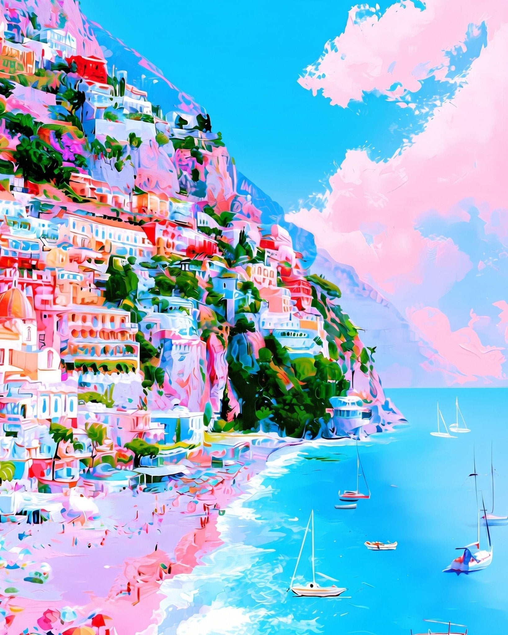 Colorful Mediterranean Seaside - Places - BestPaintByNumbers - Paint by Numbers Custom Kit