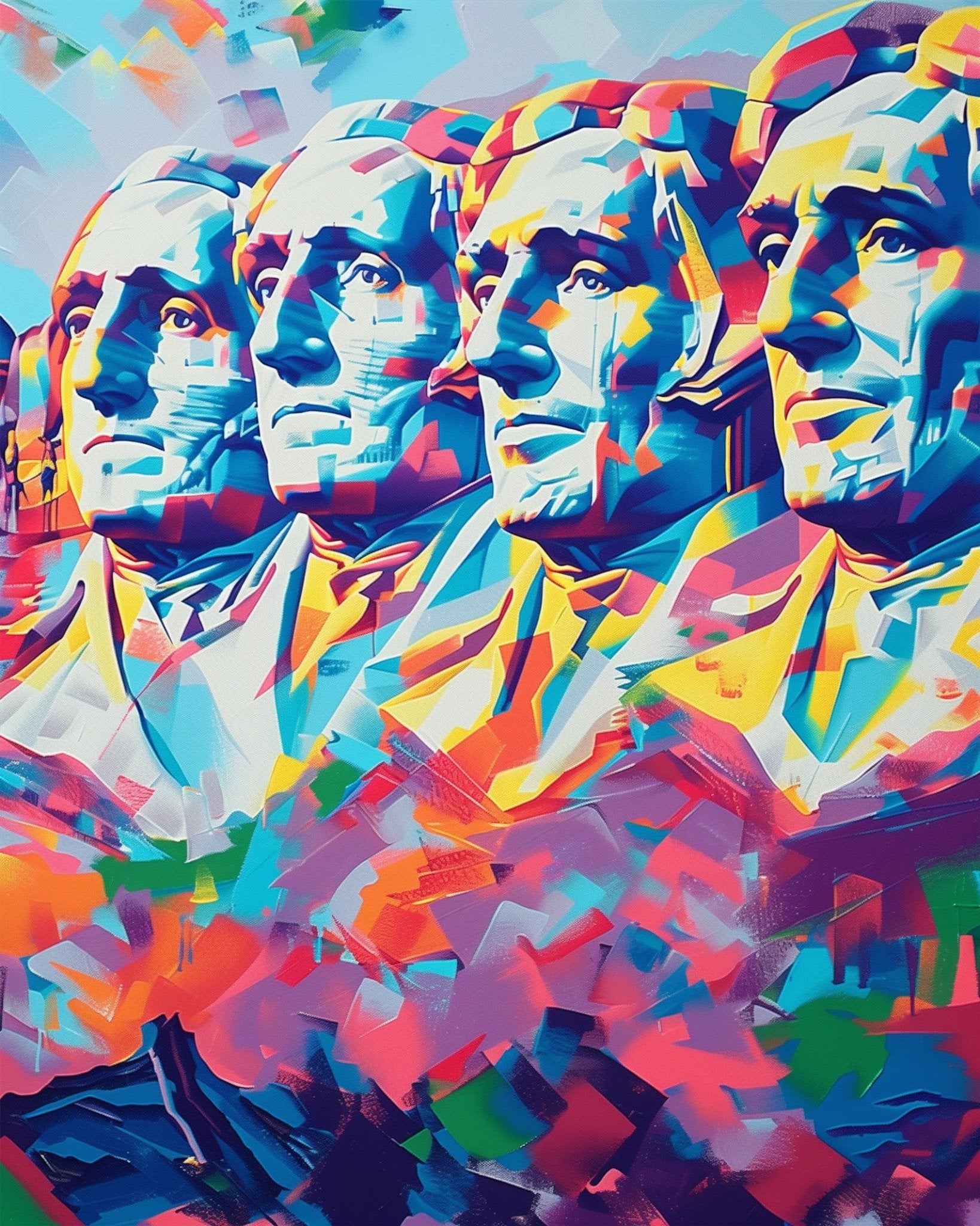 Vibrant Mount Rushmore with bold colors in a fixed kit. Perfect for stress relief and mindfulness.