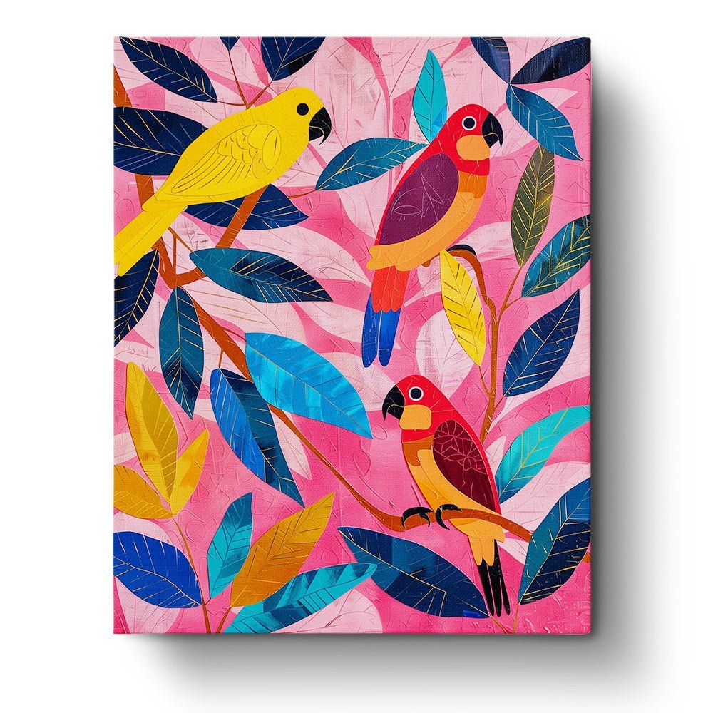 Colorful Parrots in Paradise - Abstract Animals - BestPaintByNumbers - Paint by Numbers Custom Kit