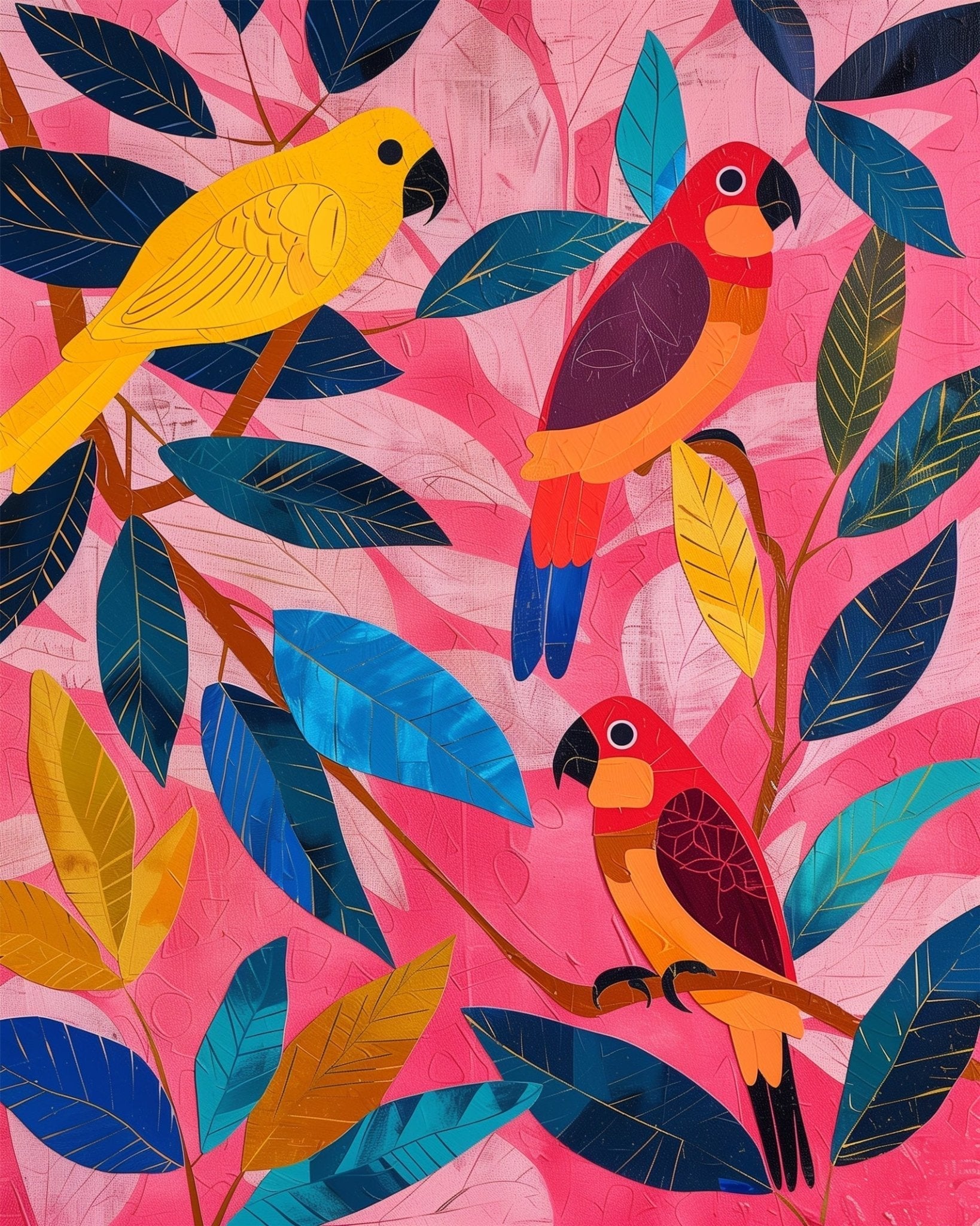 Colorful Parrots in Paradise - Abstract Animals - BestPaintByNumbers - Paint by Numbers Custom Kit