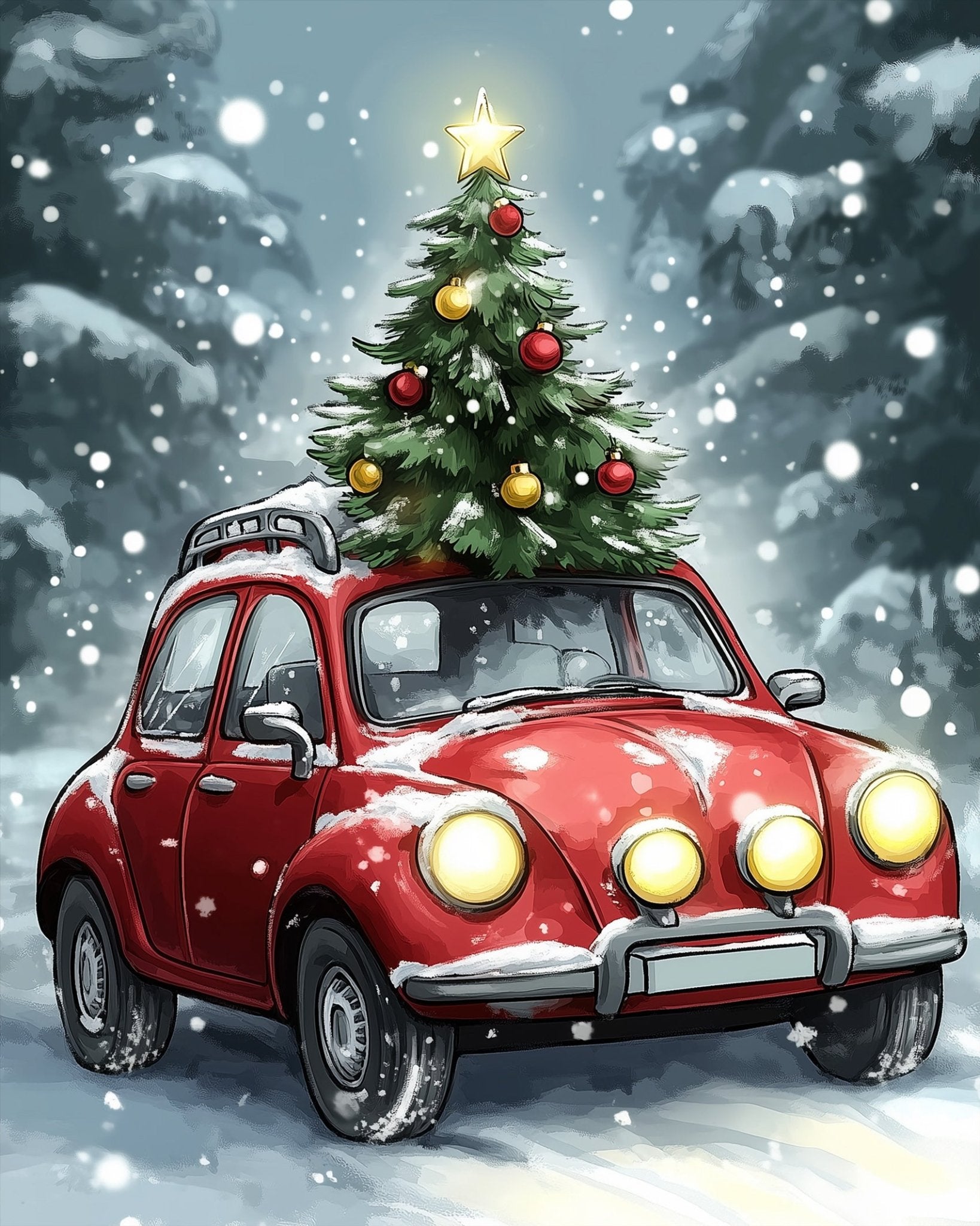 Cozy Car Christmas Tree - Christmas - BestPaintByNumbers - Paint by Numbers Custom Kit