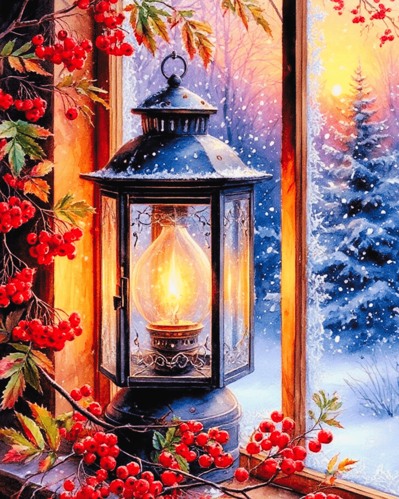 Cozy Lantern by the Window - Christmas - BestPaintByNumbers - Paint by Numbers Custom Kit
