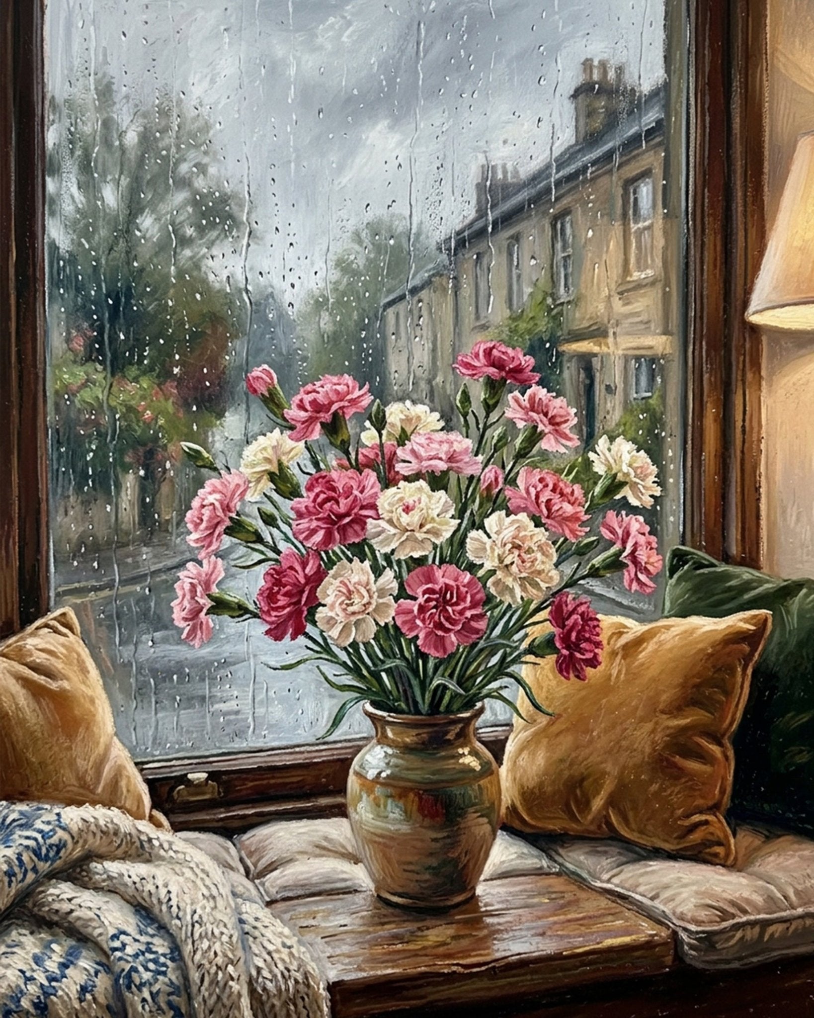 Cozy Window Carnations - Flowers - BestPaintByNumbers - Paint by Numbers Custom Kit